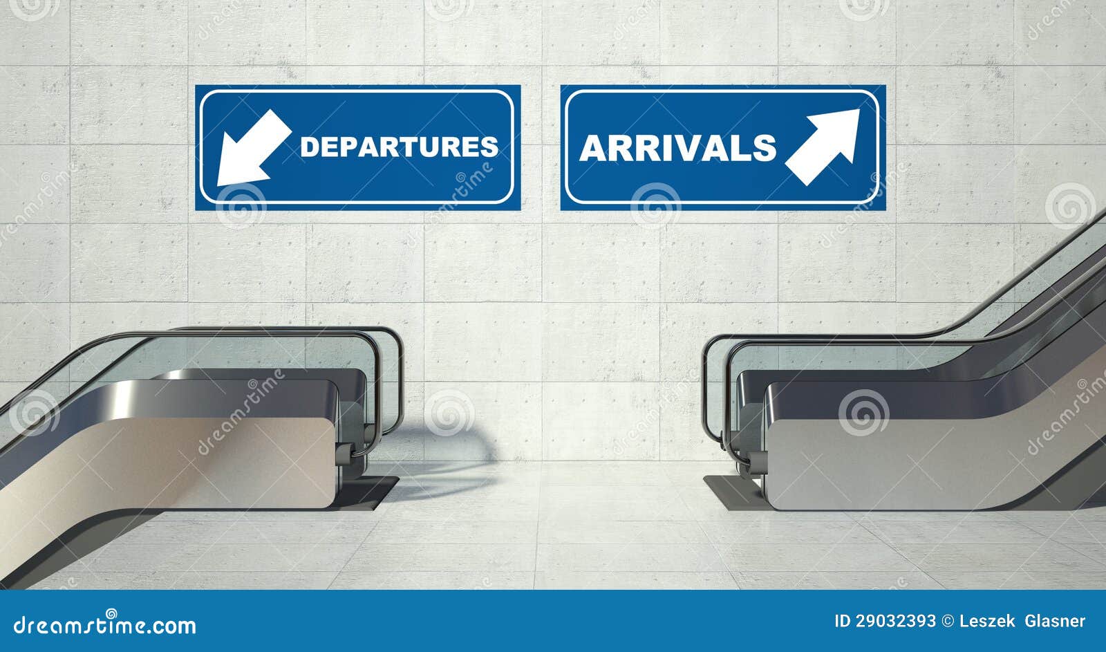 moving escalator stairs, arrivals departures sign