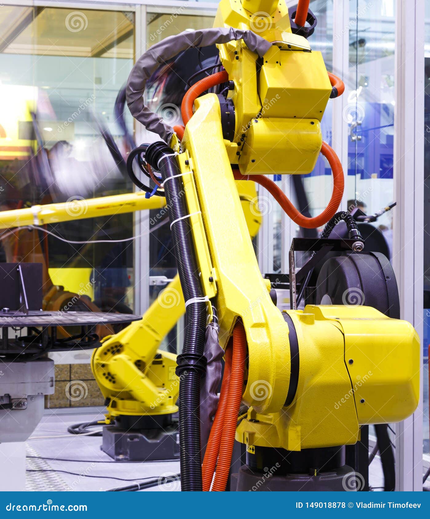 moving part of robotic arm machine tool back view close up