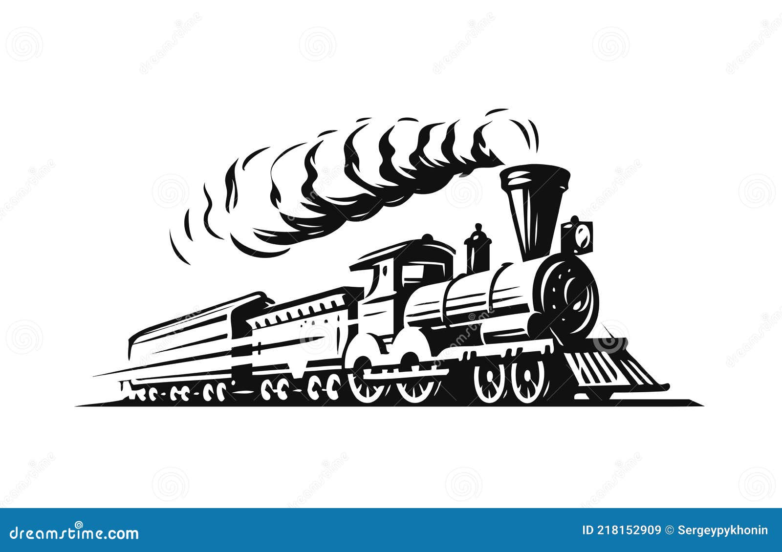 moving retro steam locomotive. vintage train emblem or   