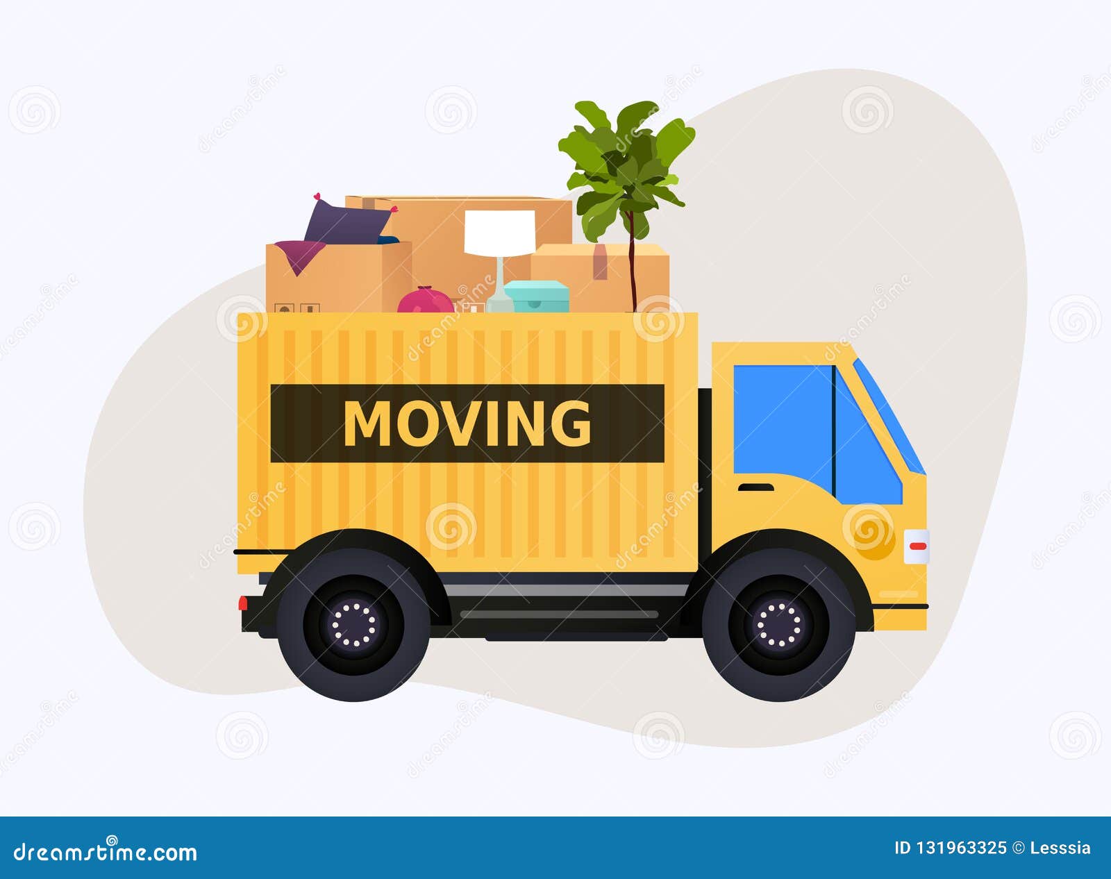 Moving Truck and Cardboard Boxes. Moving House. Transport Company