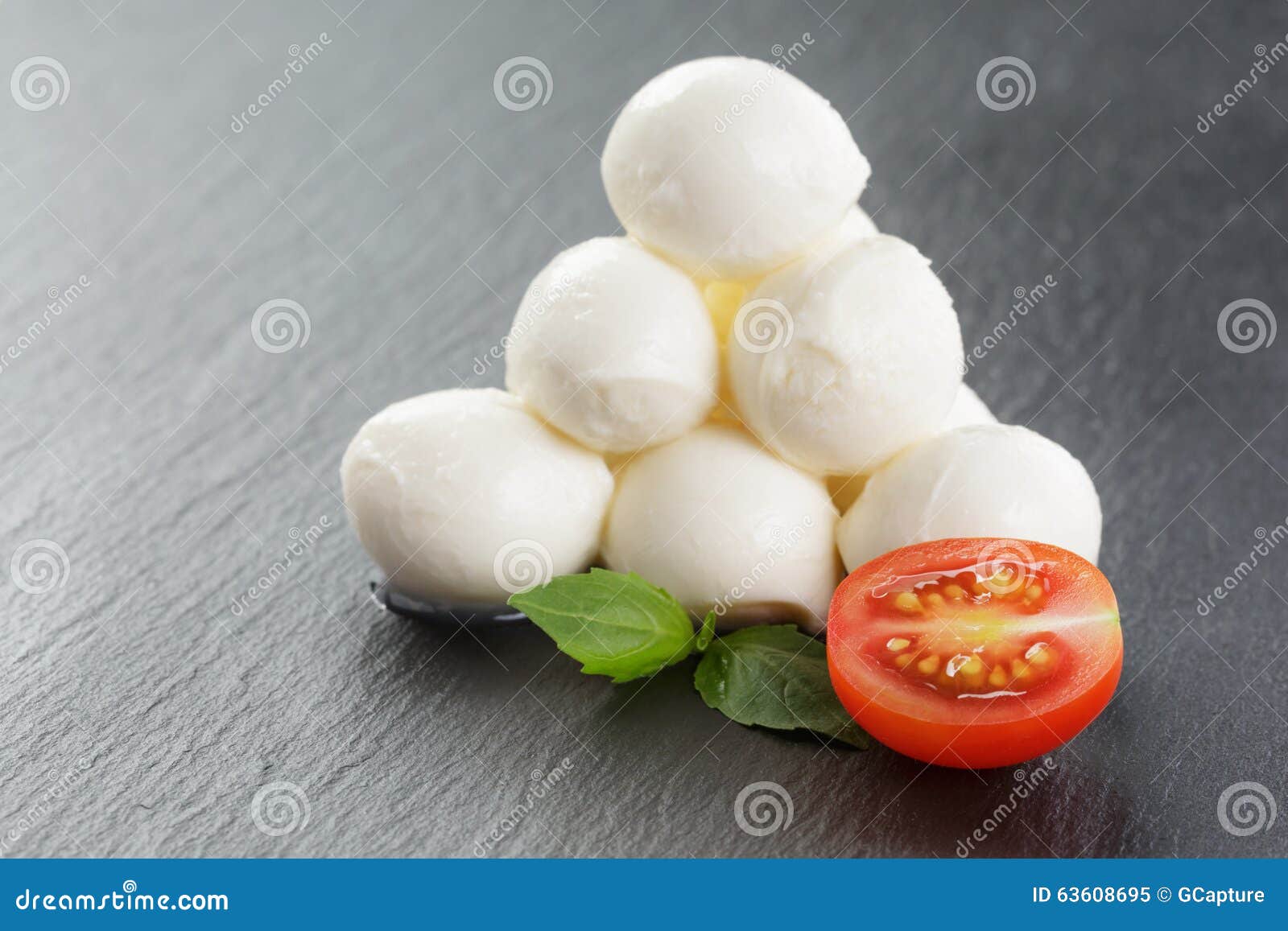 Mozzarella Balls with Tomatoes and Basil Stock Image Image of food