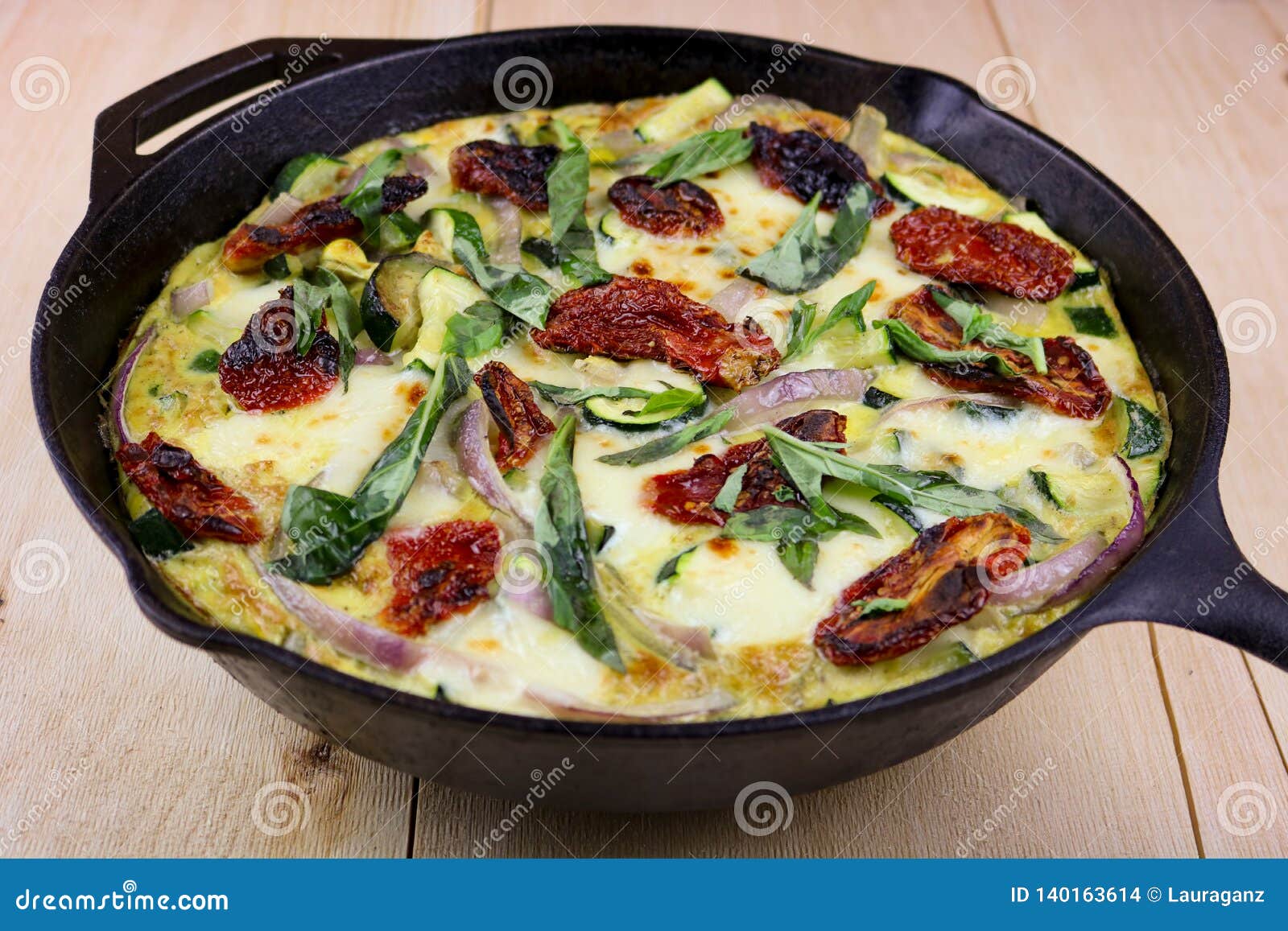 Mozzarella, Basil & Zucchini Frittata Stock Photo Image of horizontal