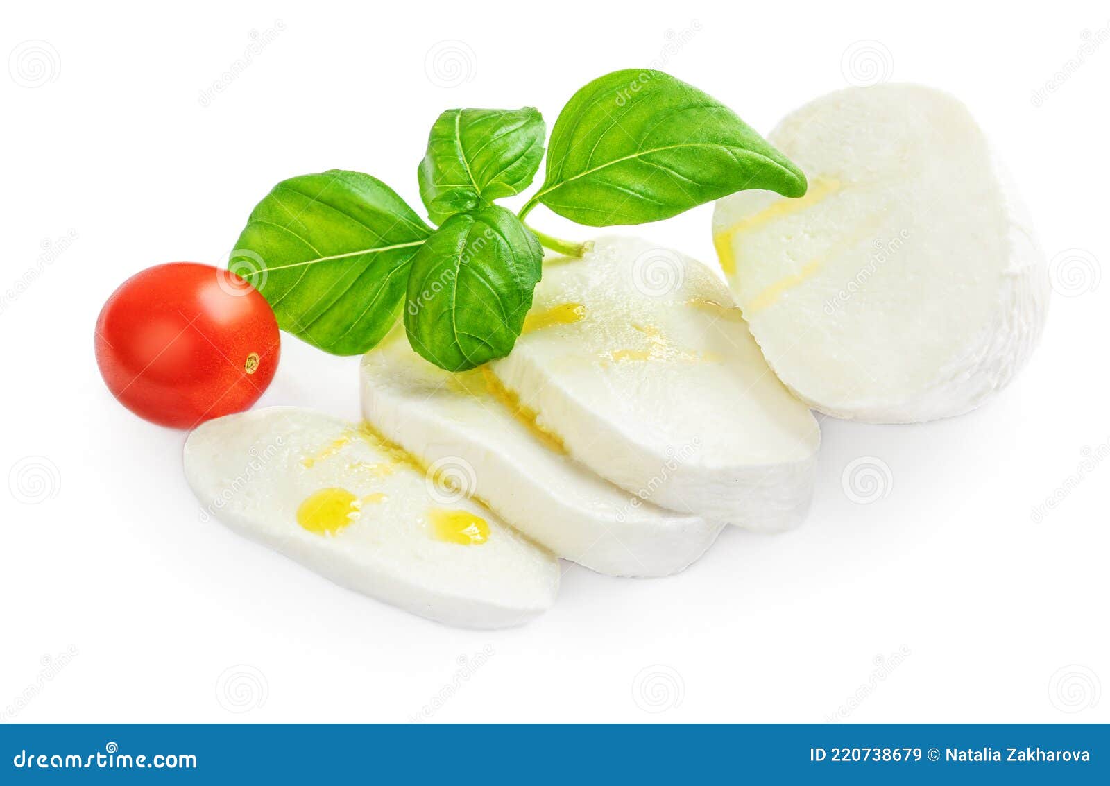 Mozzarella Cheese with Basil and Tomatoe Isolated on White Background