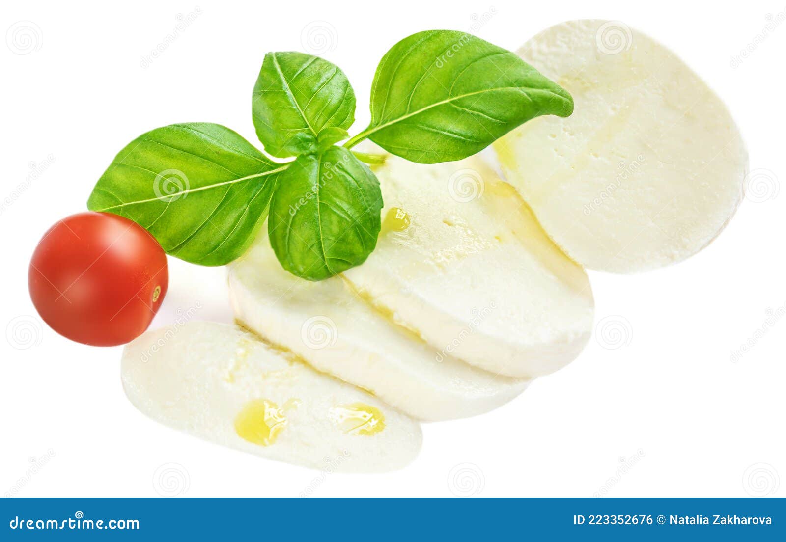 Mozzarella Cheese with Basil and Tomatoe Isolated on White Background