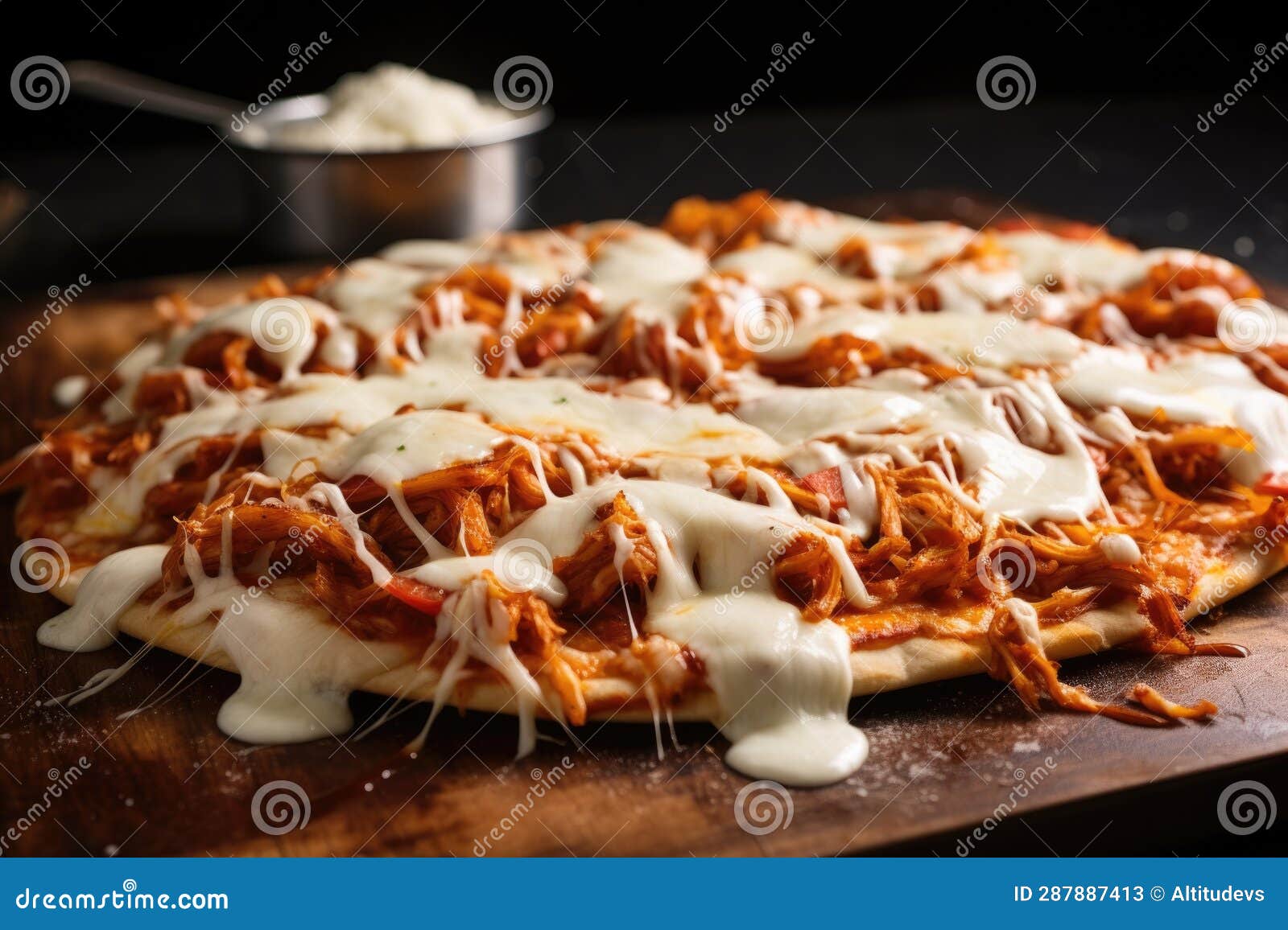 Mozzarella Cheese Shreds Melting on Hot Pizza Crust Stock Image Image