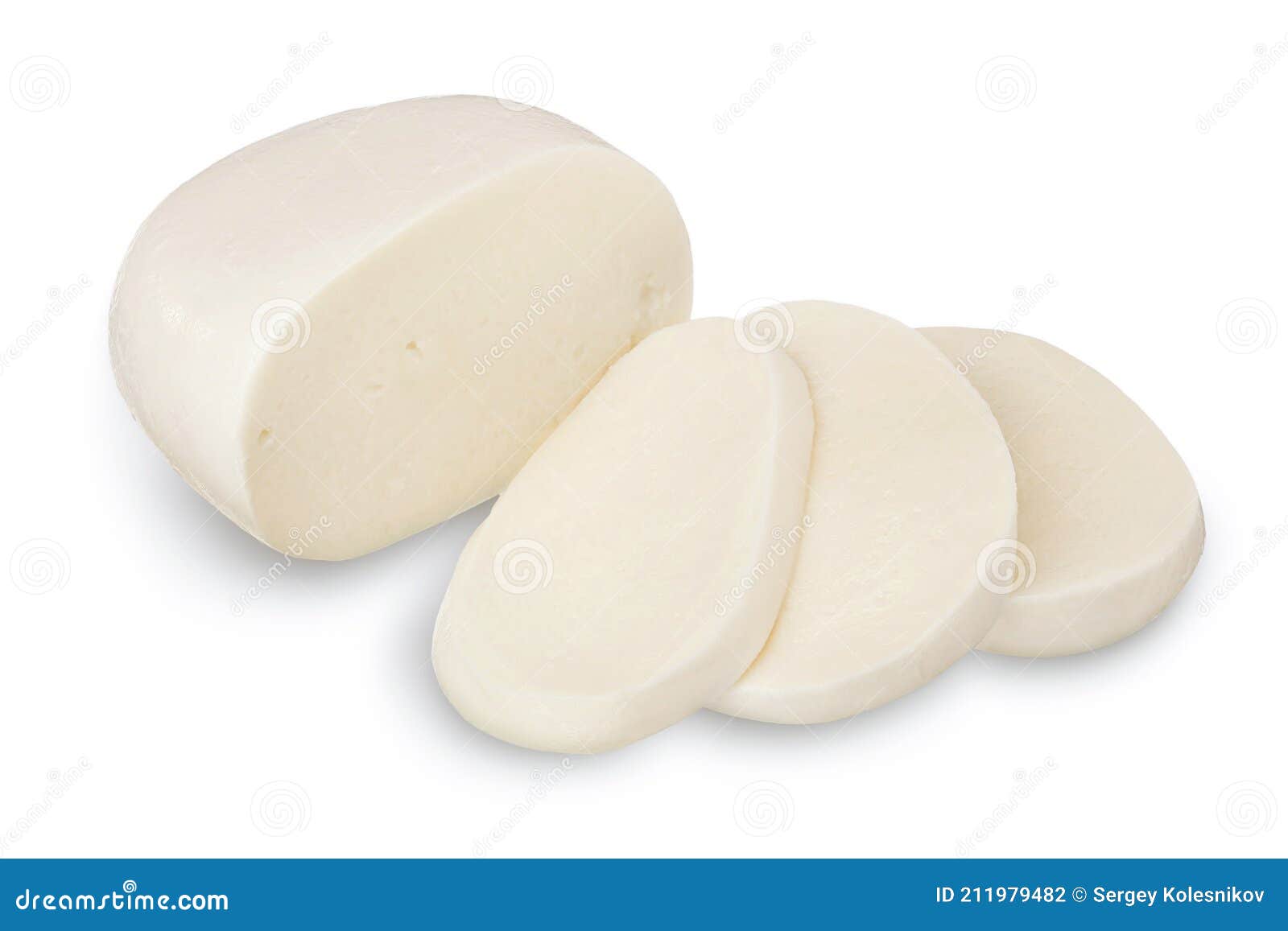 Mozzarella Cheese Sliced Isolated on White Background with Clipping