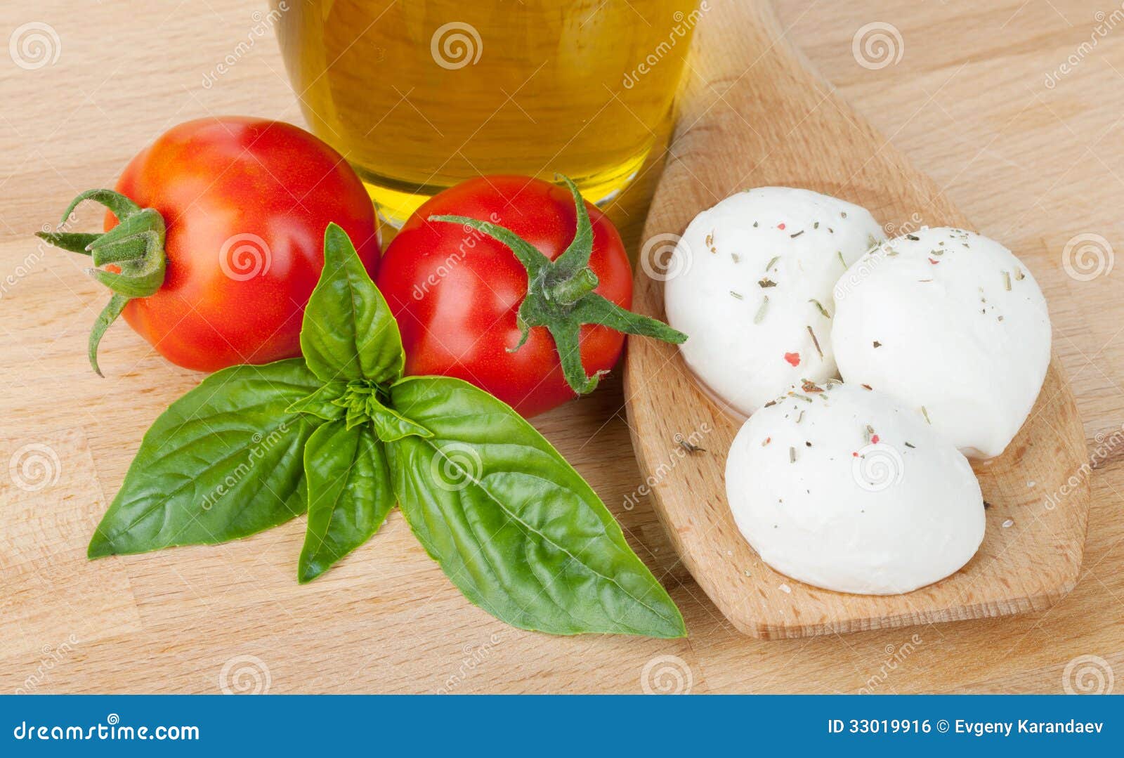 Mozzarella, Olive Oil, Tomatoes and Basil Stock Photo Image of