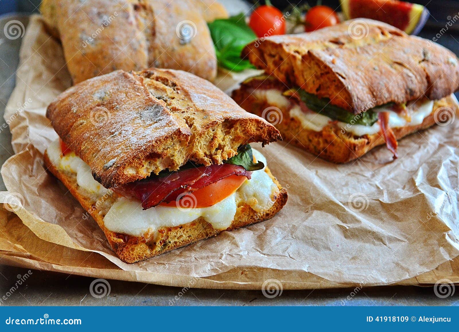Mozzarella, Prosciutto and Fig Ciabatta Stock Image Image of