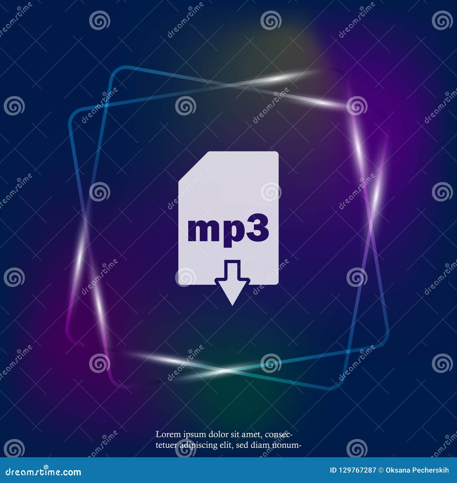 Mp3 Download Neon Light Icon. Mp3 Button. Layers Grouped for Easy