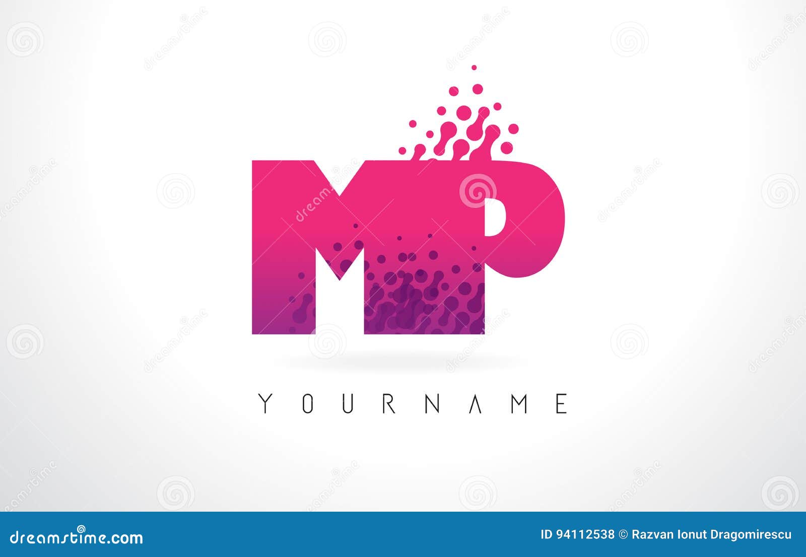 Mp M P Letter Logo With Pink Purple Color And Particles Dots Design