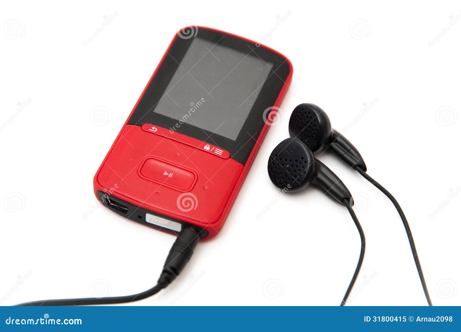 Mp3 red with headphones stock image. Image of technology 31800415