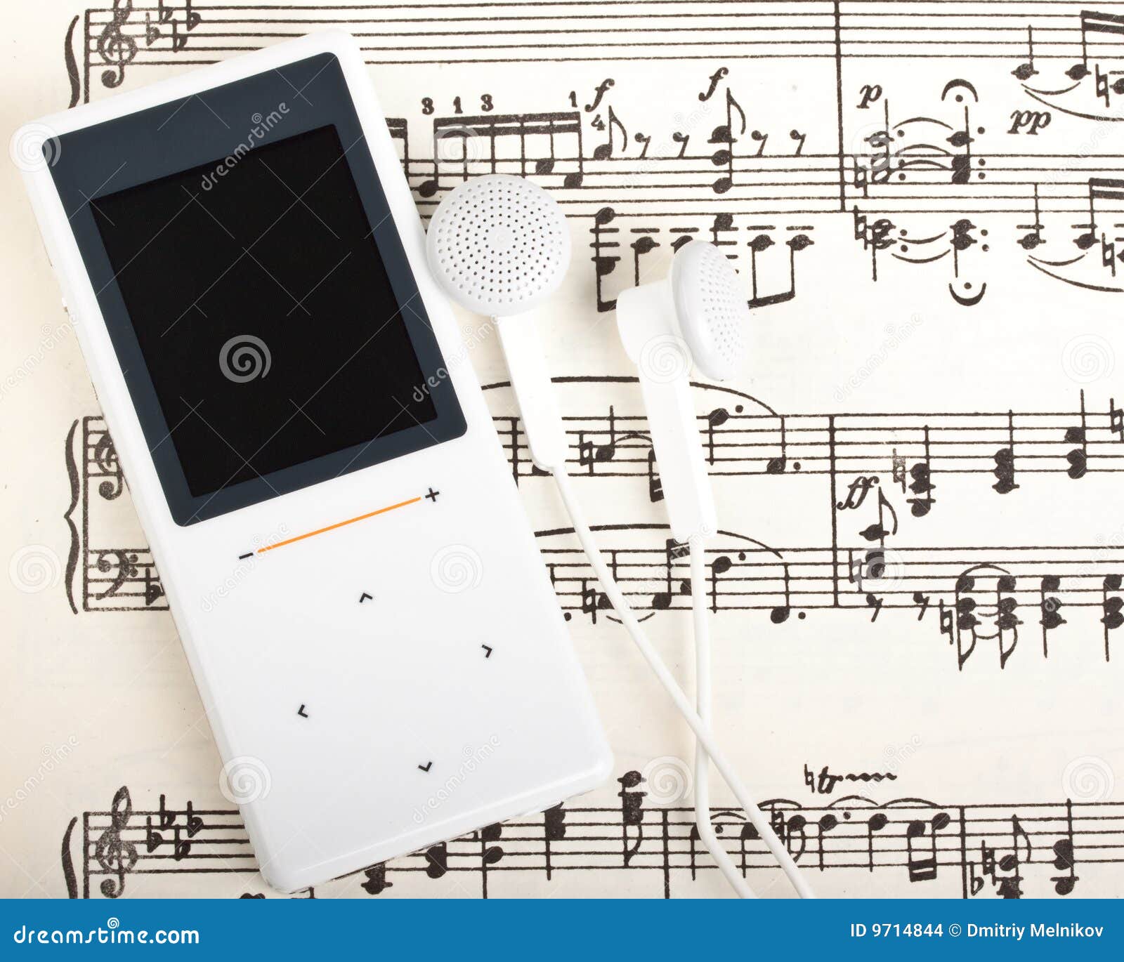 MP3 player and note stock photo. Image of earphones, music 9714844