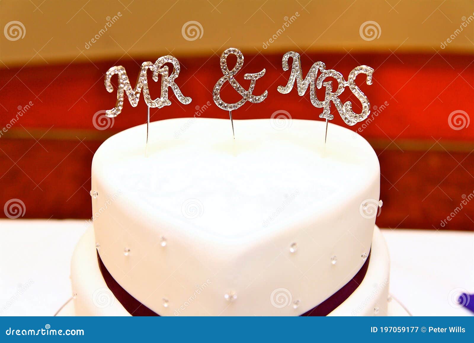 Wedding Cake Topper Mr & Mrs with a red heart 