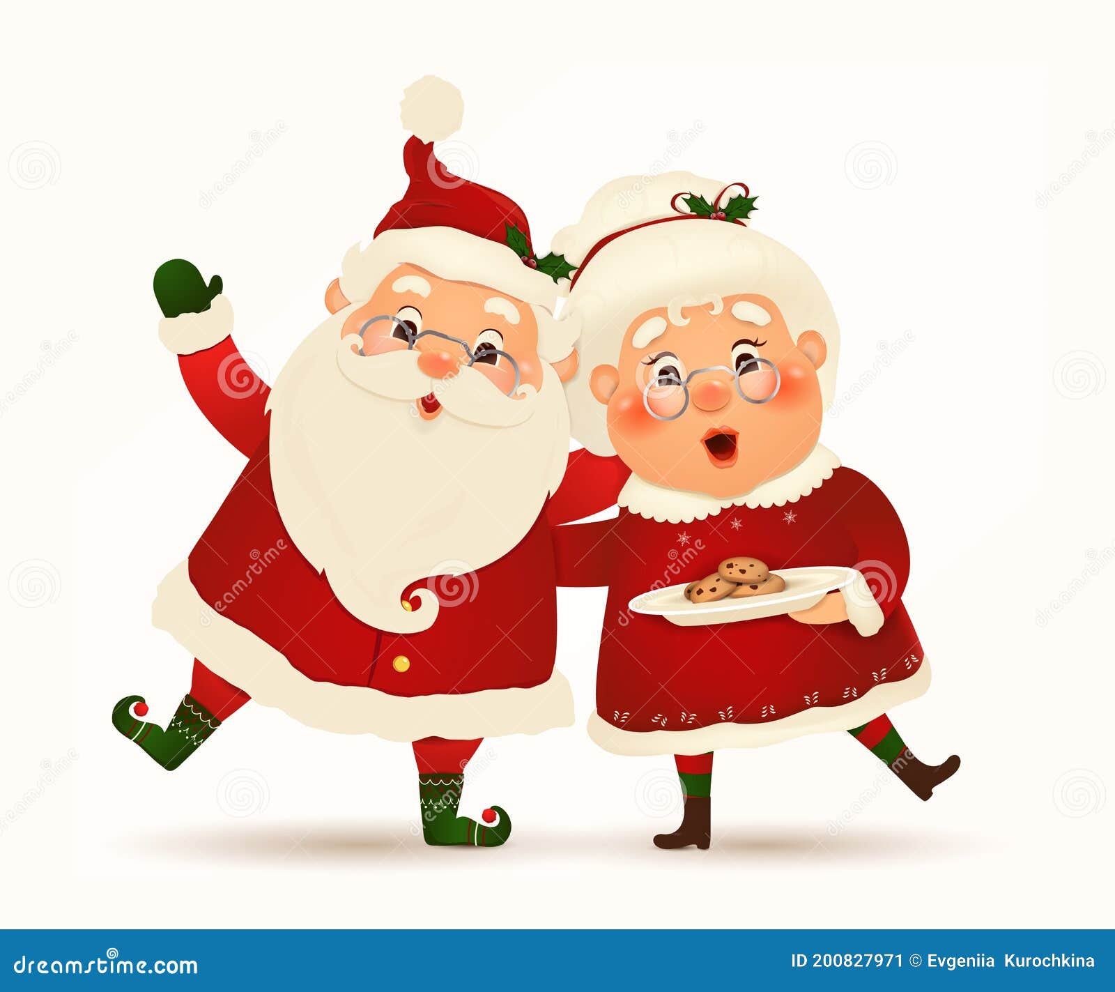 Mrs Claus Together Vector Cartoon Character Of Happy Santa Claus And His Wife Isolated Stock