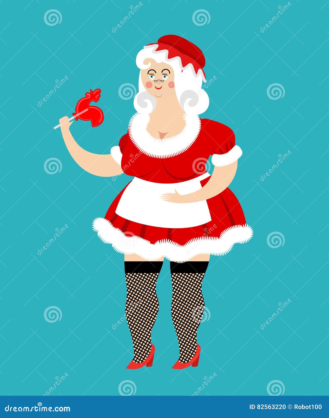 Mrs Santa Claus And Lollipop Christmas Woman And Mints F Stock