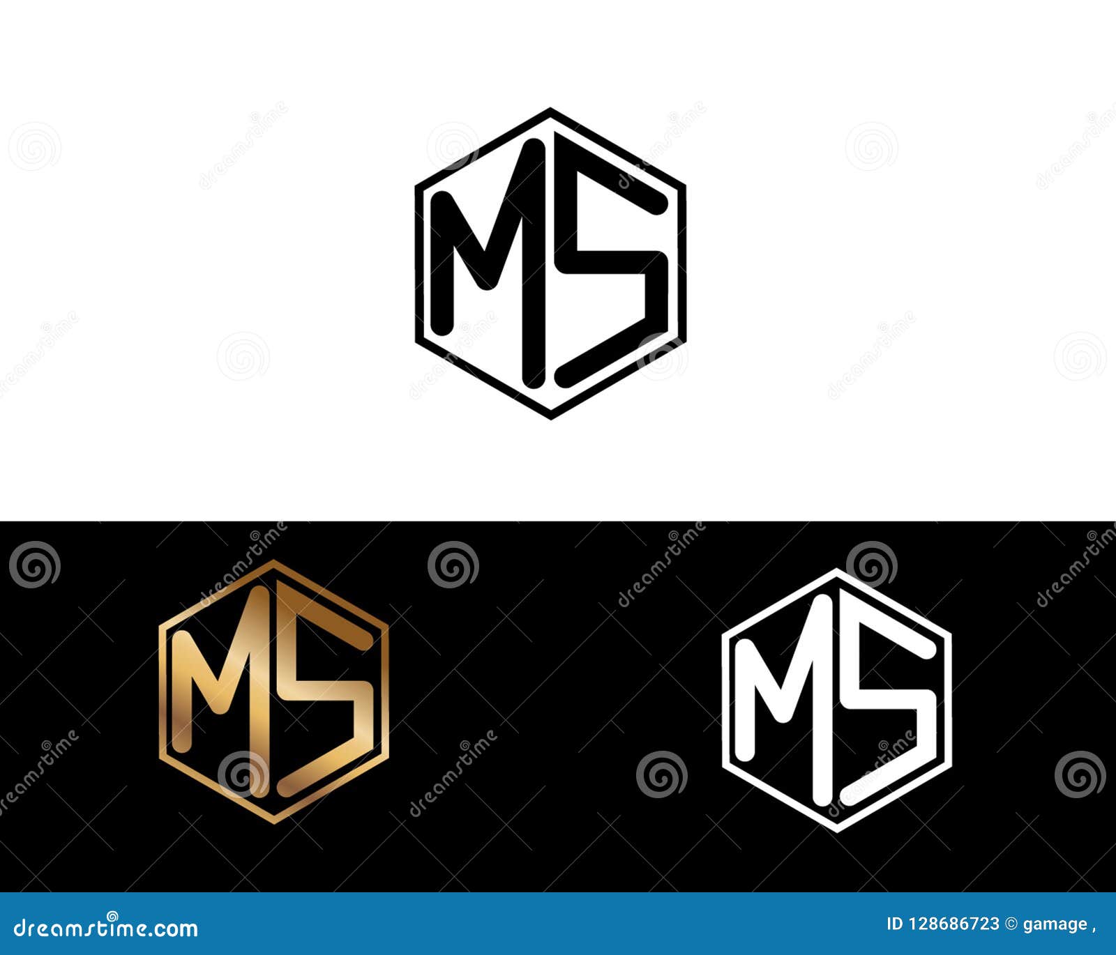 ms letters linked with hexagon shape logo stock vector ms letters
