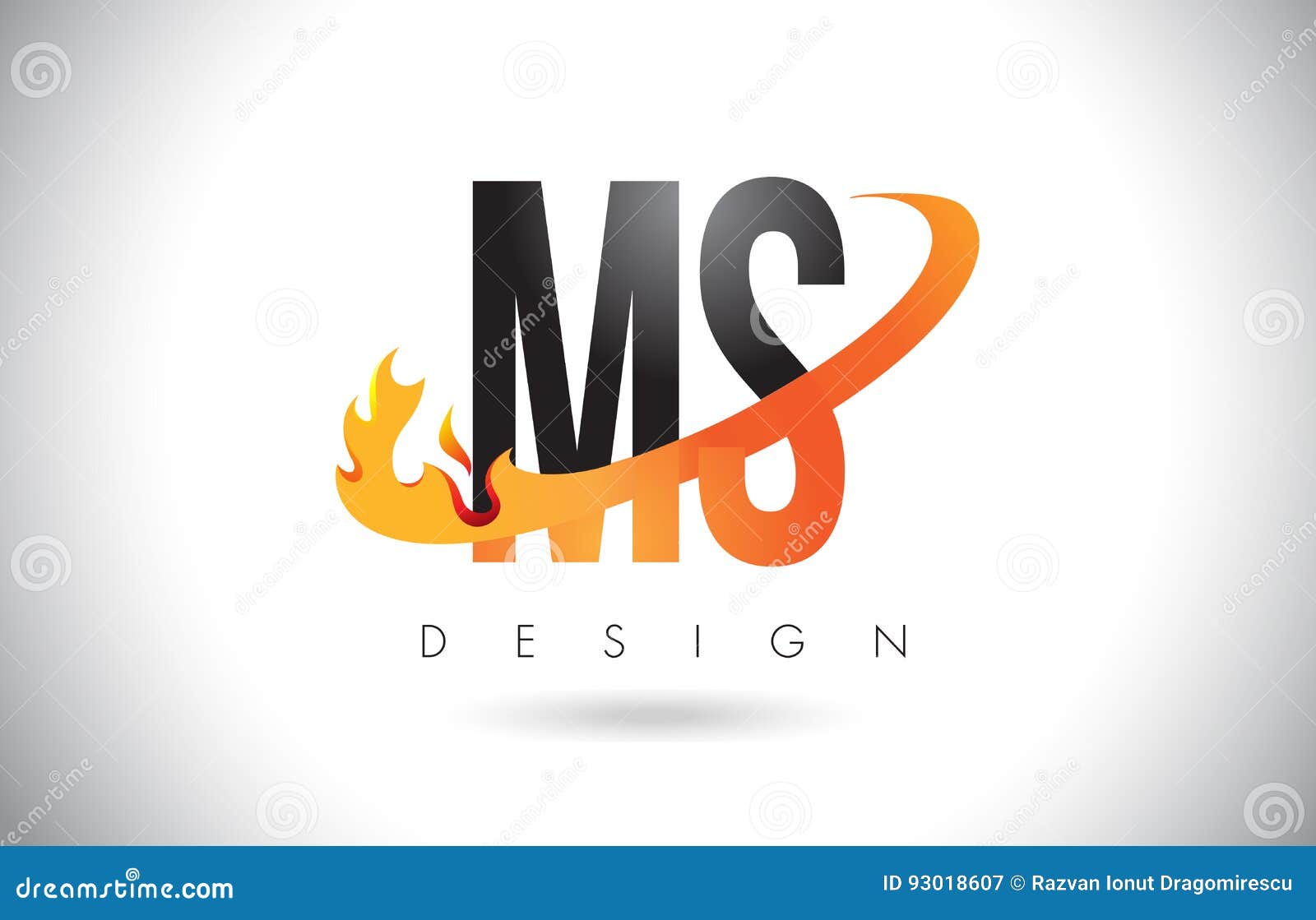 Ms M S Letter Logo With Fire Flames Design And Orange Swoosh Stock Vector Illustration Of Flames Swoosh