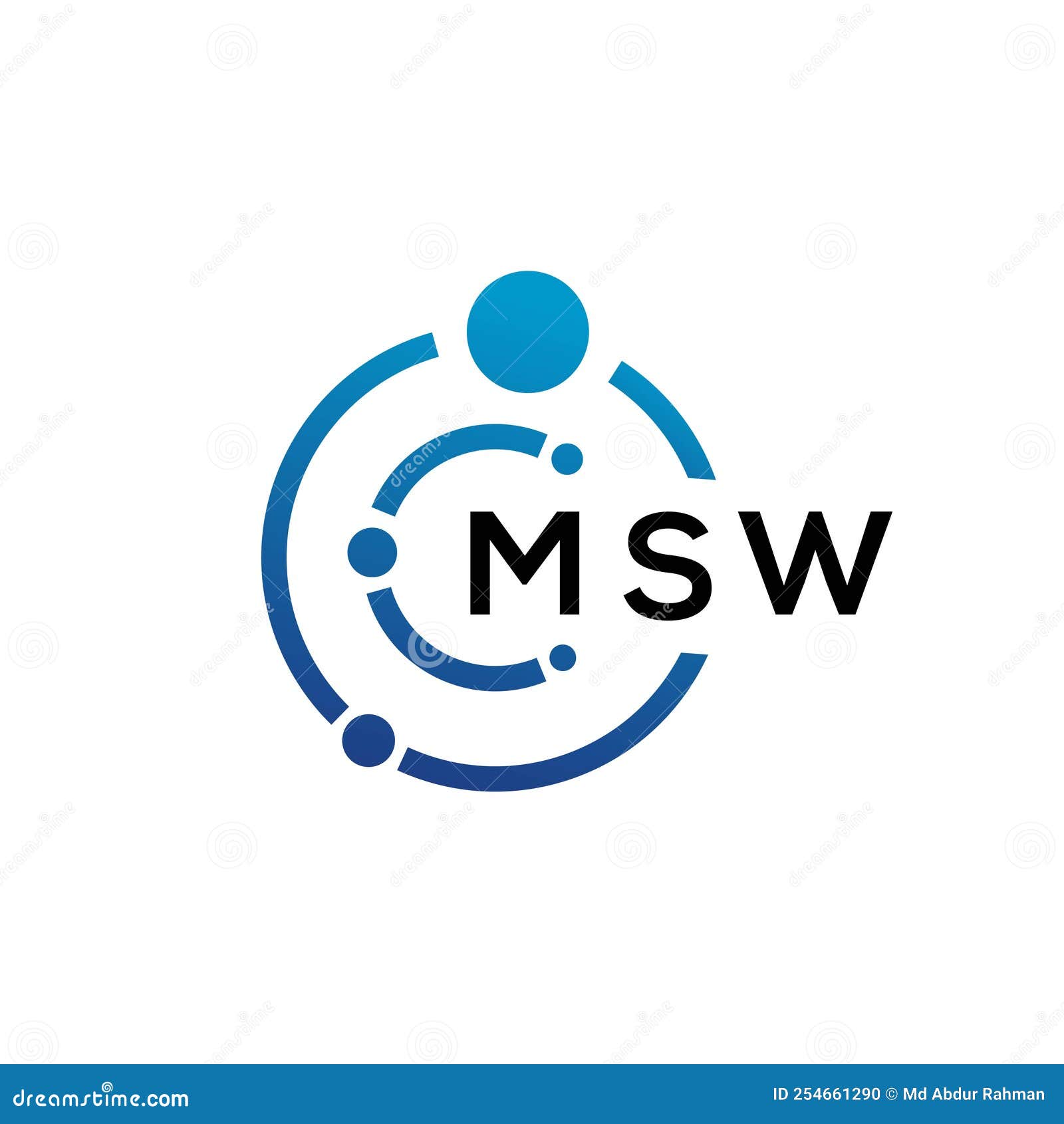 MSW Letter Technology Logo Design on White Background. MSW Creative