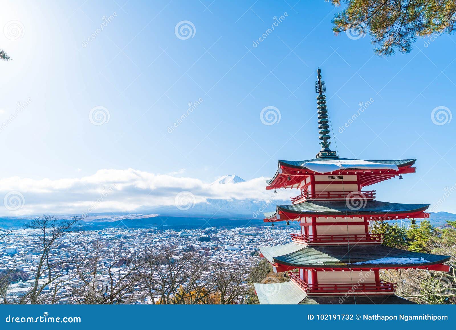 Hamamonyo Tenugui Handtuch 'Mt.Fuji & Pagode Im Herbst' - Japanisches Baumwolltuch