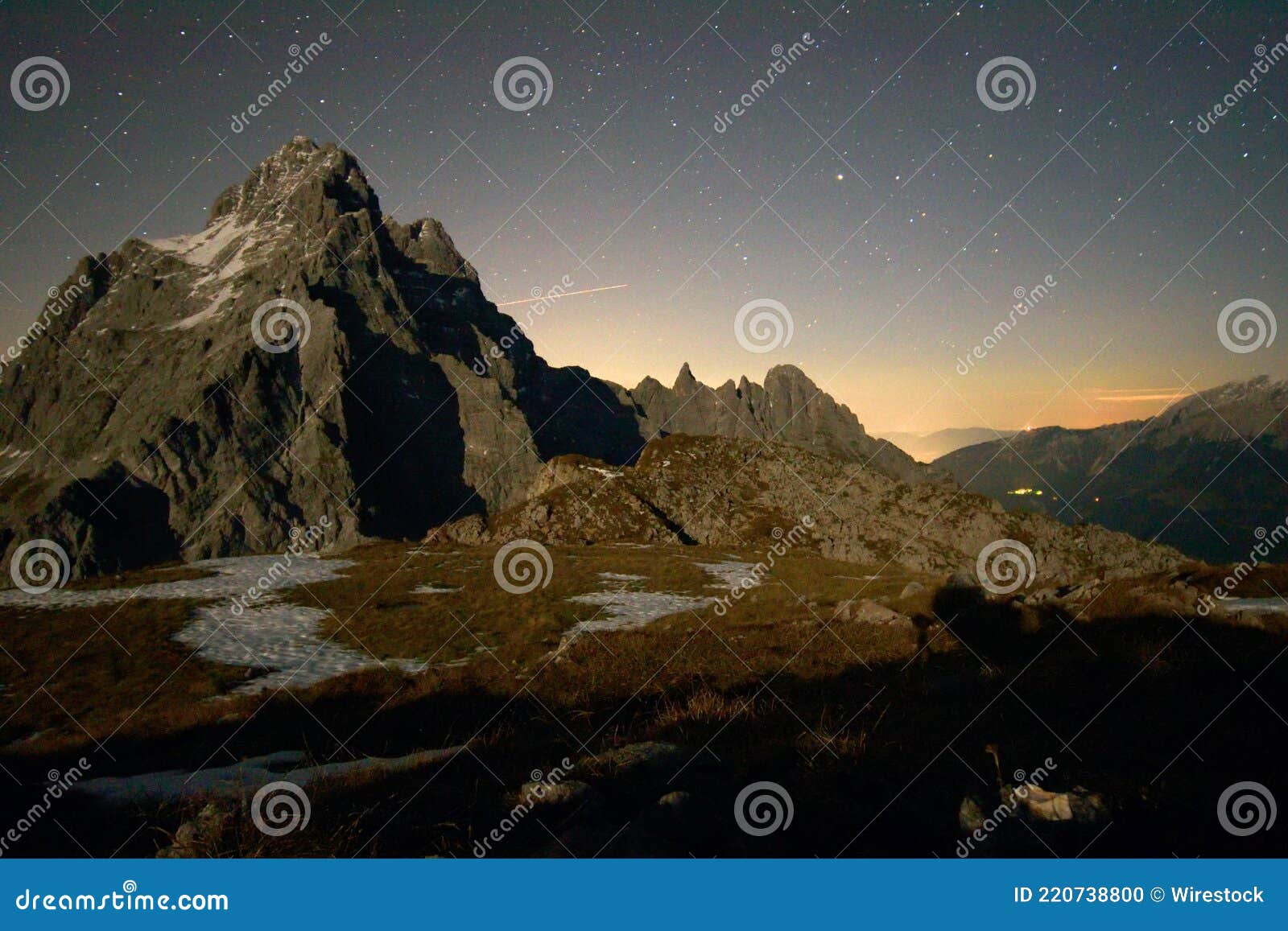 mt. watzmann from the south in moon light, bavaria, germany