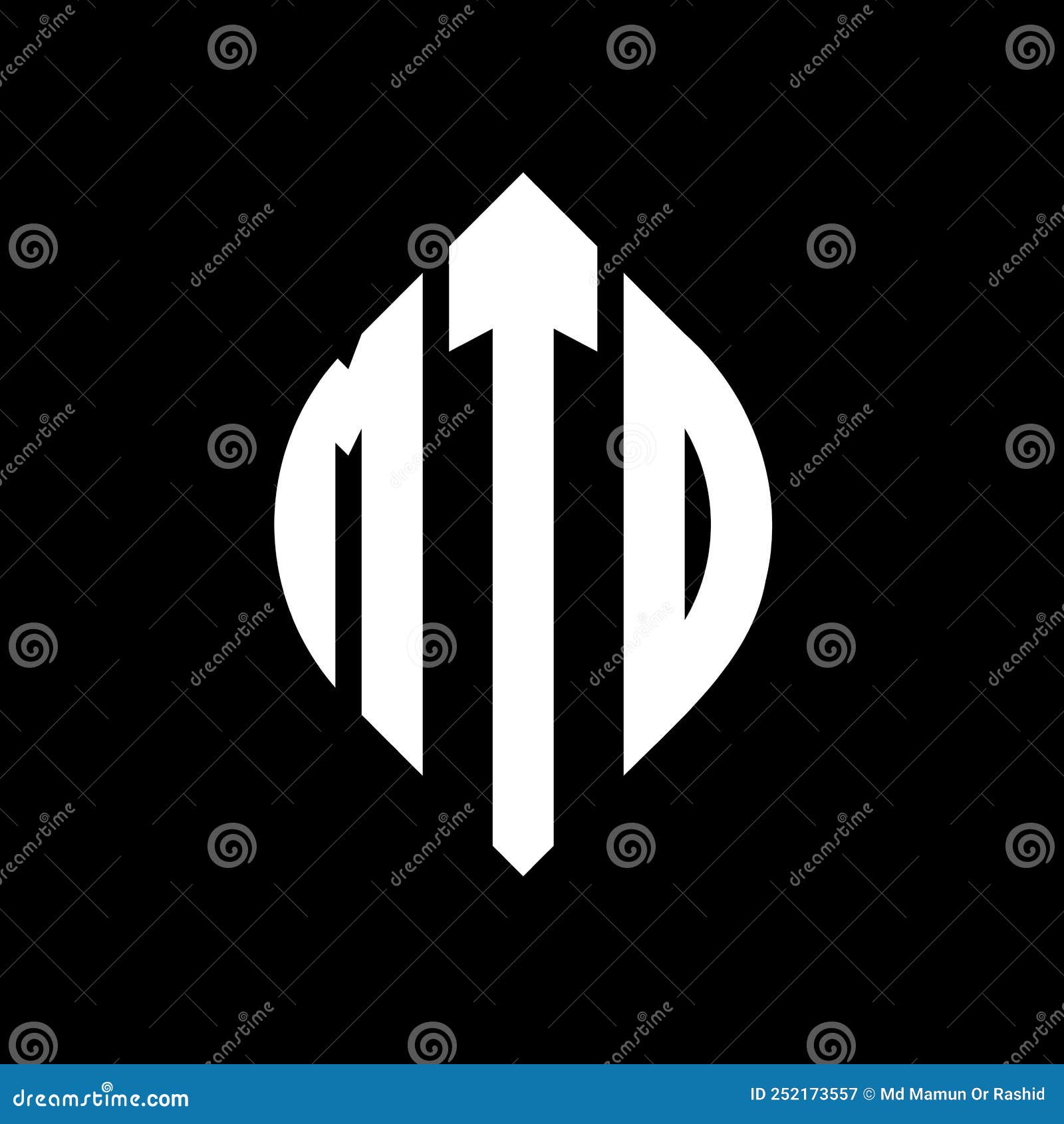 mtd circle letter logo  with circle and ellipse . mtd ellipse letters with typographic style. the three initials form a