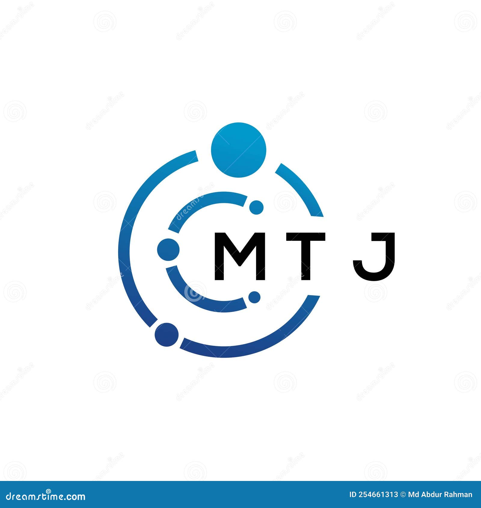 MTJ Letter Technology Logo Design on White Background. MTJ Creative
