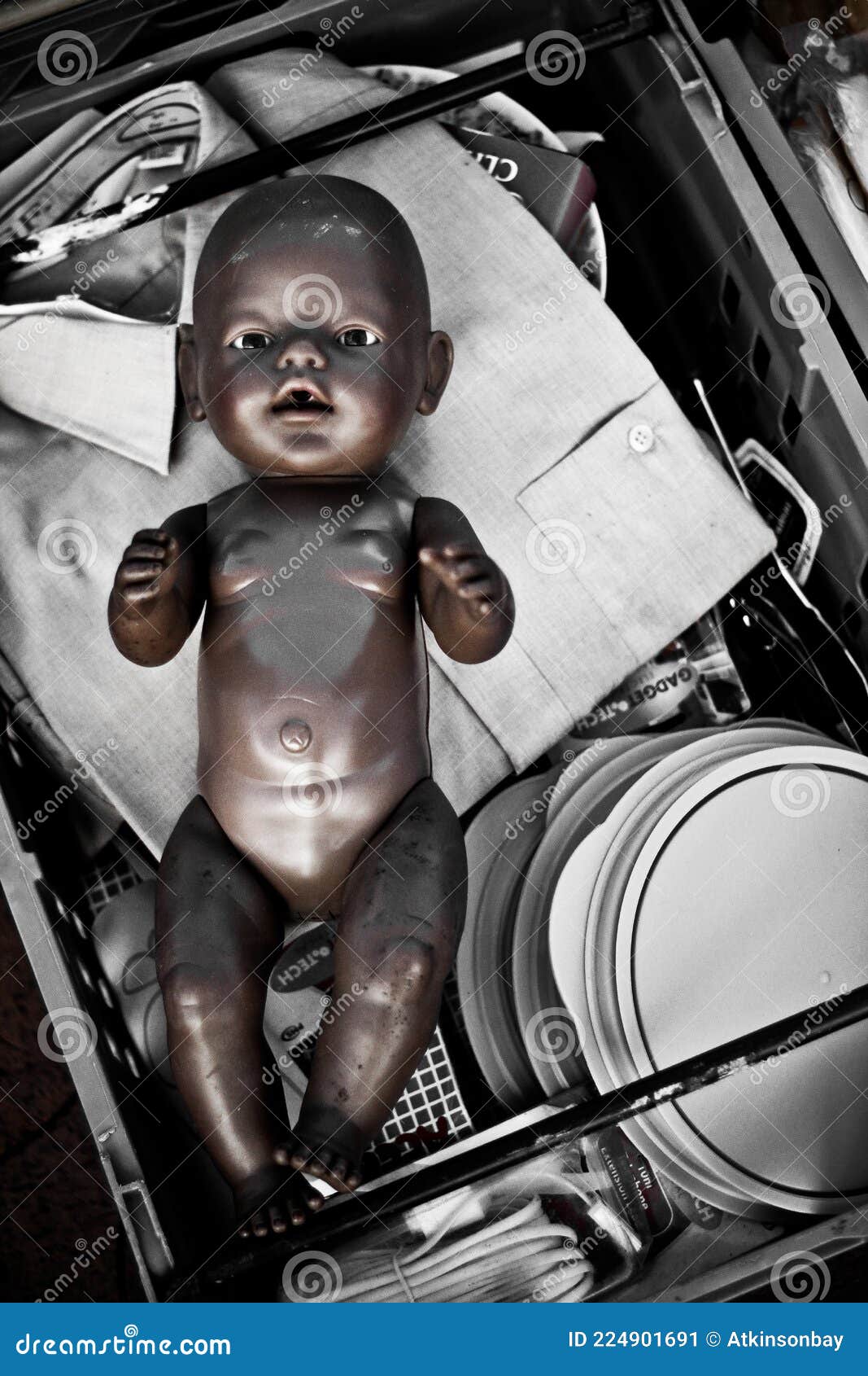 Muñeca De Bebé Desechada En Cesta Imagen de archivo - Imagen de sentada, muchacho: 224901691