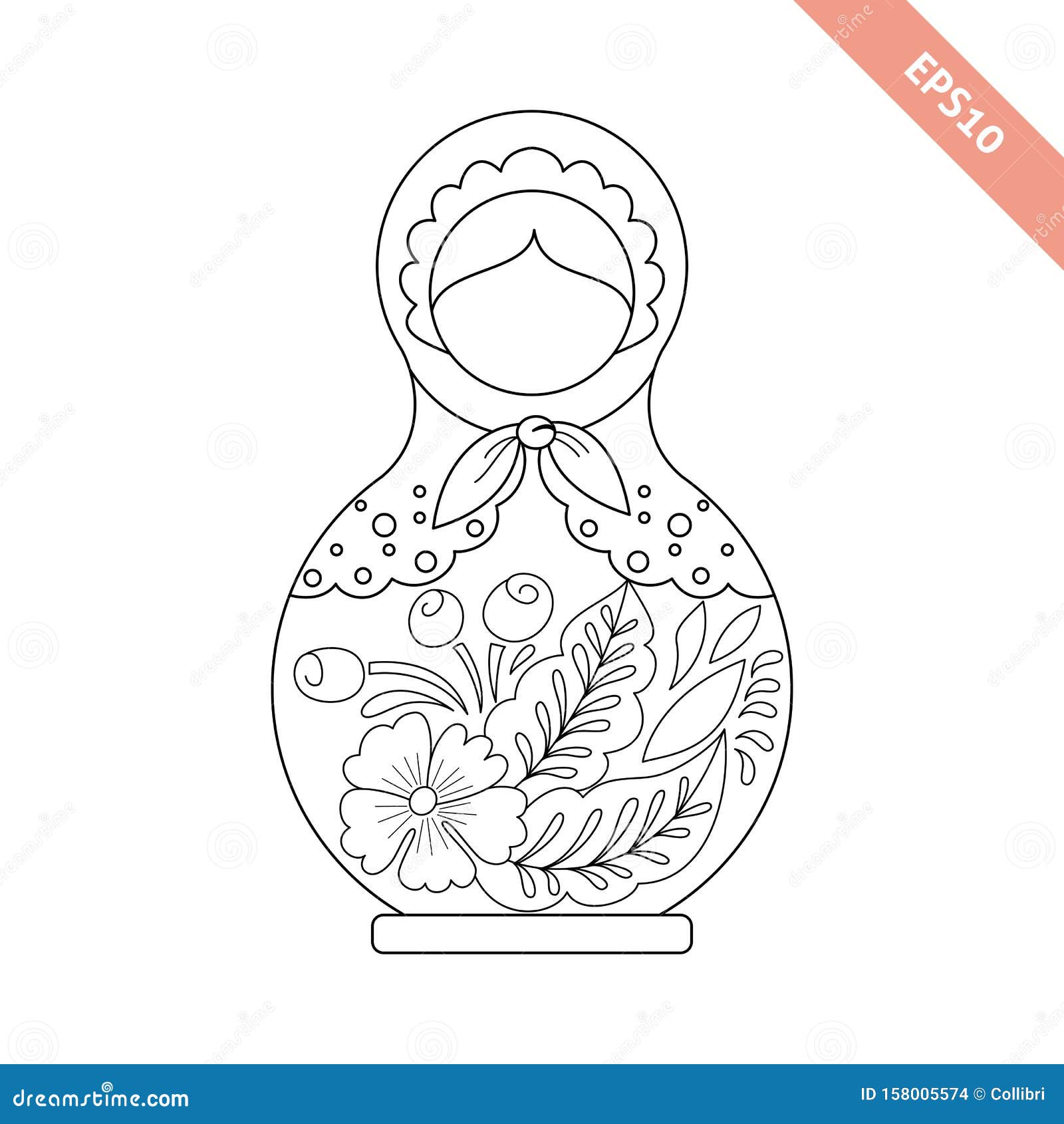 Muñeca De Nidificación En LÃnea Negra Con Adorno Floral Aislada En Fondo Blanco Ilustración del Vector - Ilustración de negra, adorno: 158005574