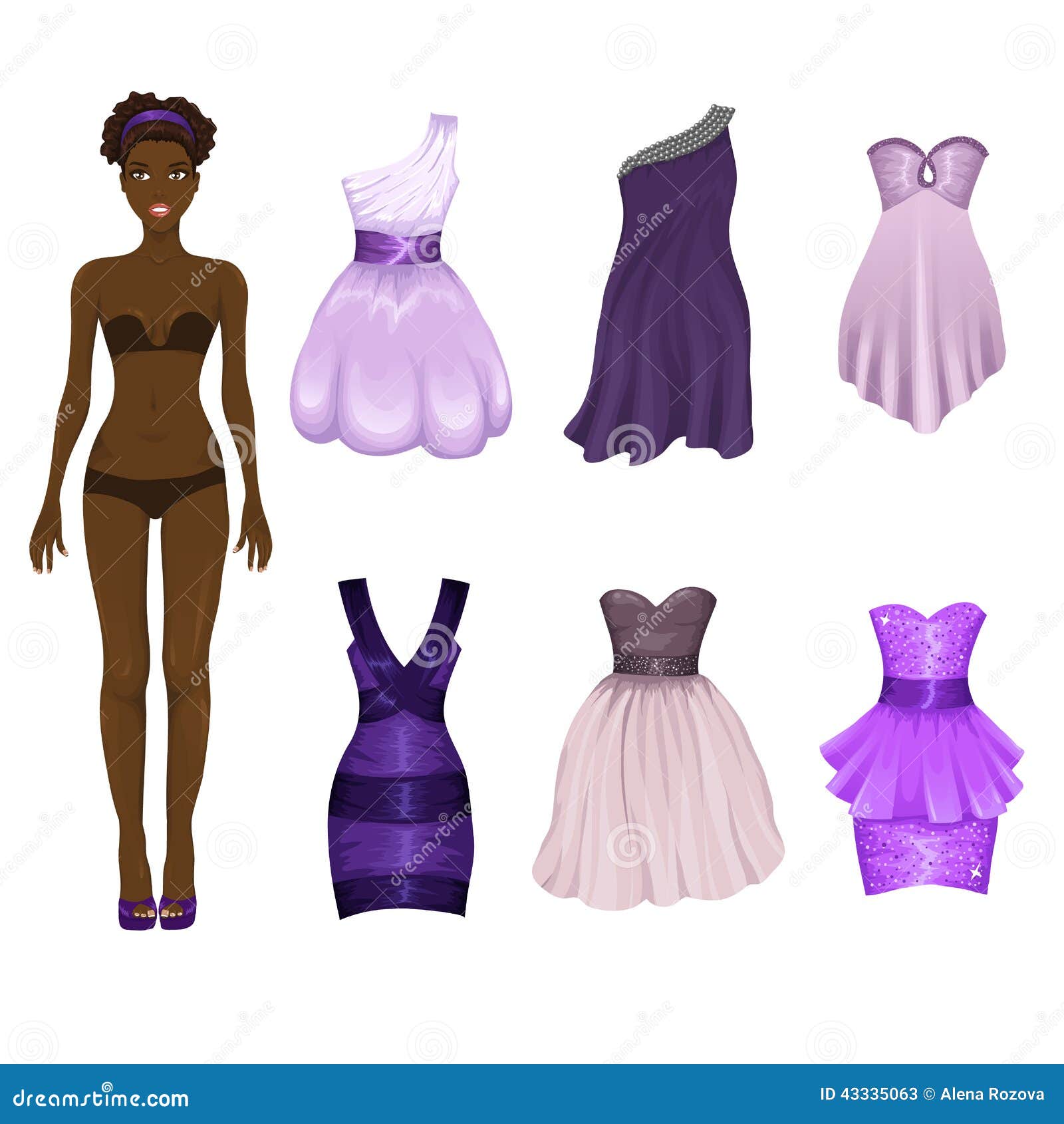 Laboratorio canción Educación Muñeca Del Vestido-para Arriba Con Un Surtido De Vestidos Púrpuras  Ilustración del Vector - Ilustración de ropa, creativo: 43335063