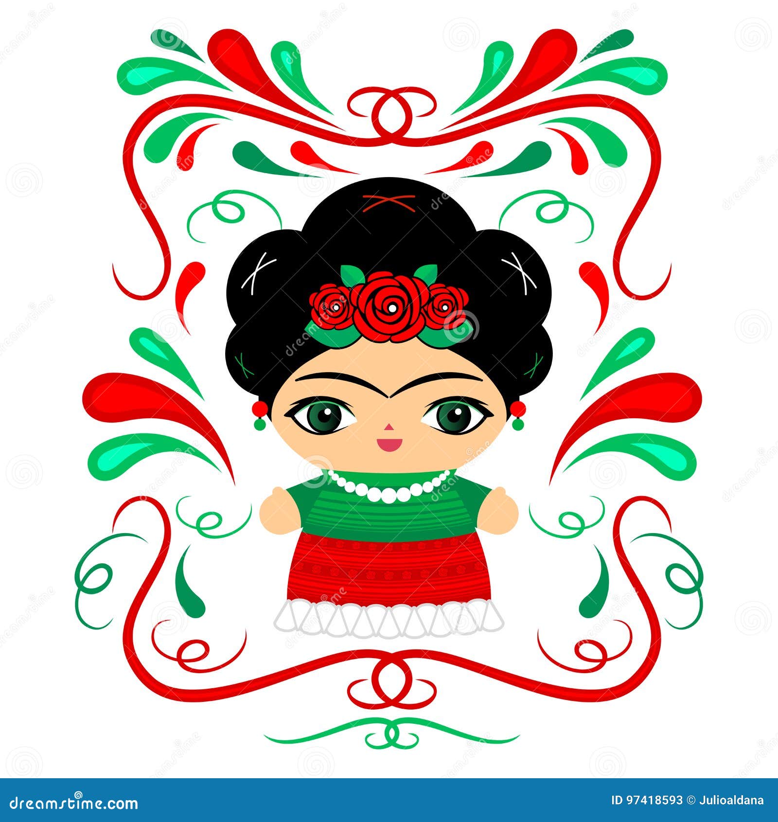 Muñeca Mexicana Con El Ejemplo Decorativo Del Vector Del Fondo Ilustración del Vector - Ilustración de mexicana, vector: 97418593