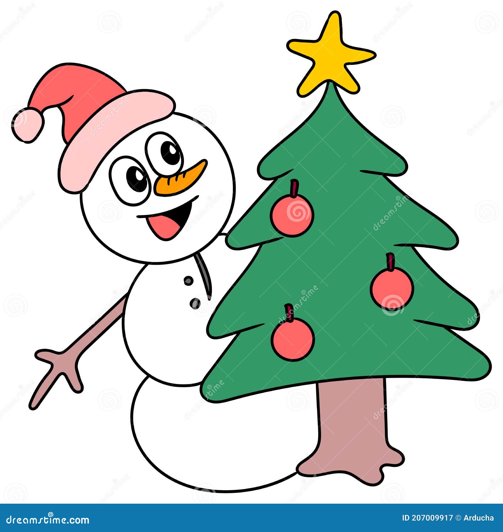 Muñeco De Nieve Escondiéndose Detrás Del árbol De Navidad Ilustración del  Vector - Ilustración de historieta, vector: 207009917