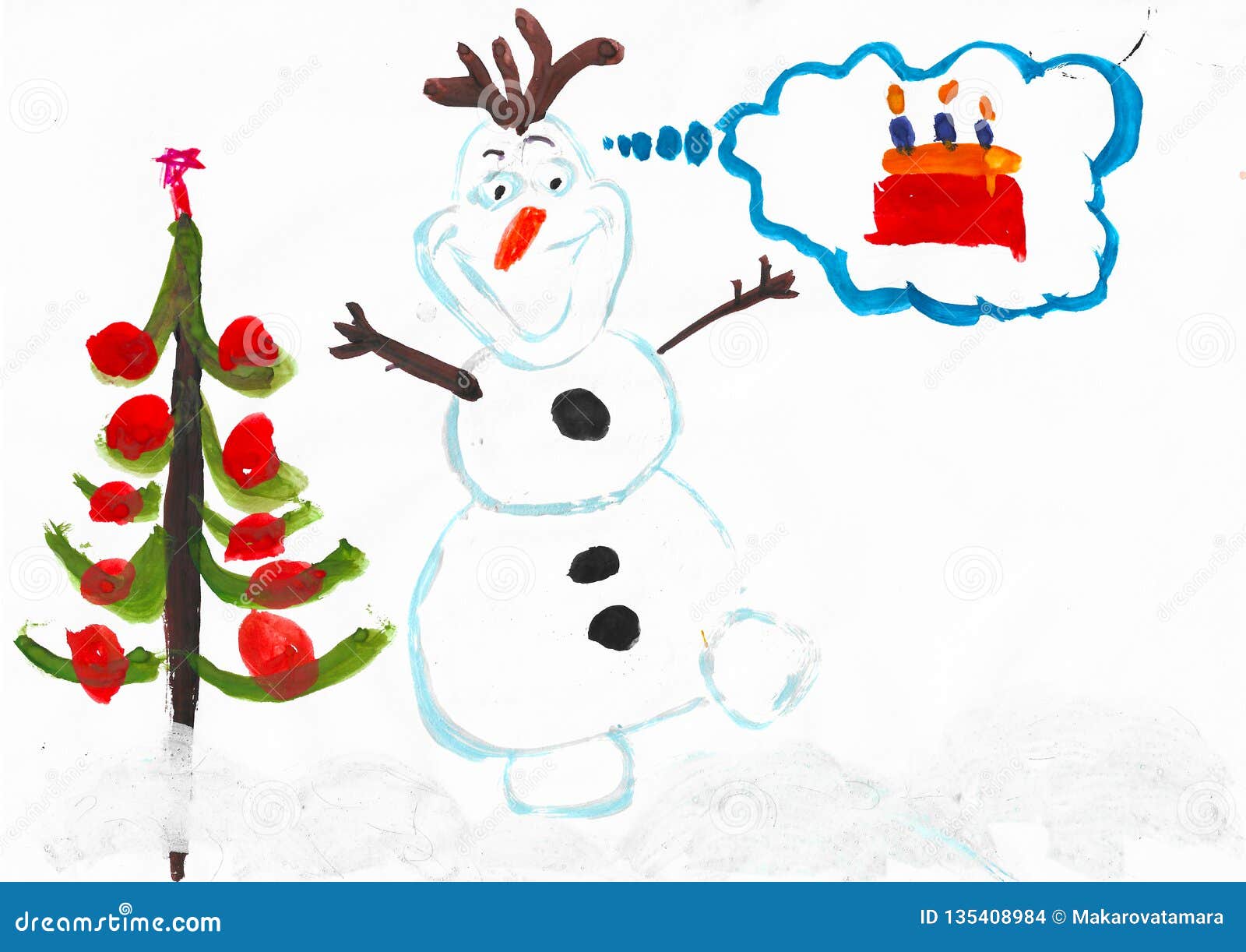 Muñeco De Nieve Olaf, árbol De Navidad Y Torta Con Las Velas, Dibujo Del  Niño Stock de ilustración - Ilustración de olaf, nieve: 135408984