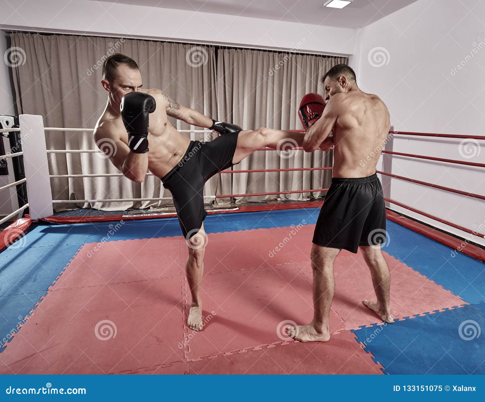 Muay Thai Fighters Sparring Stock Image Image of boxer, defence