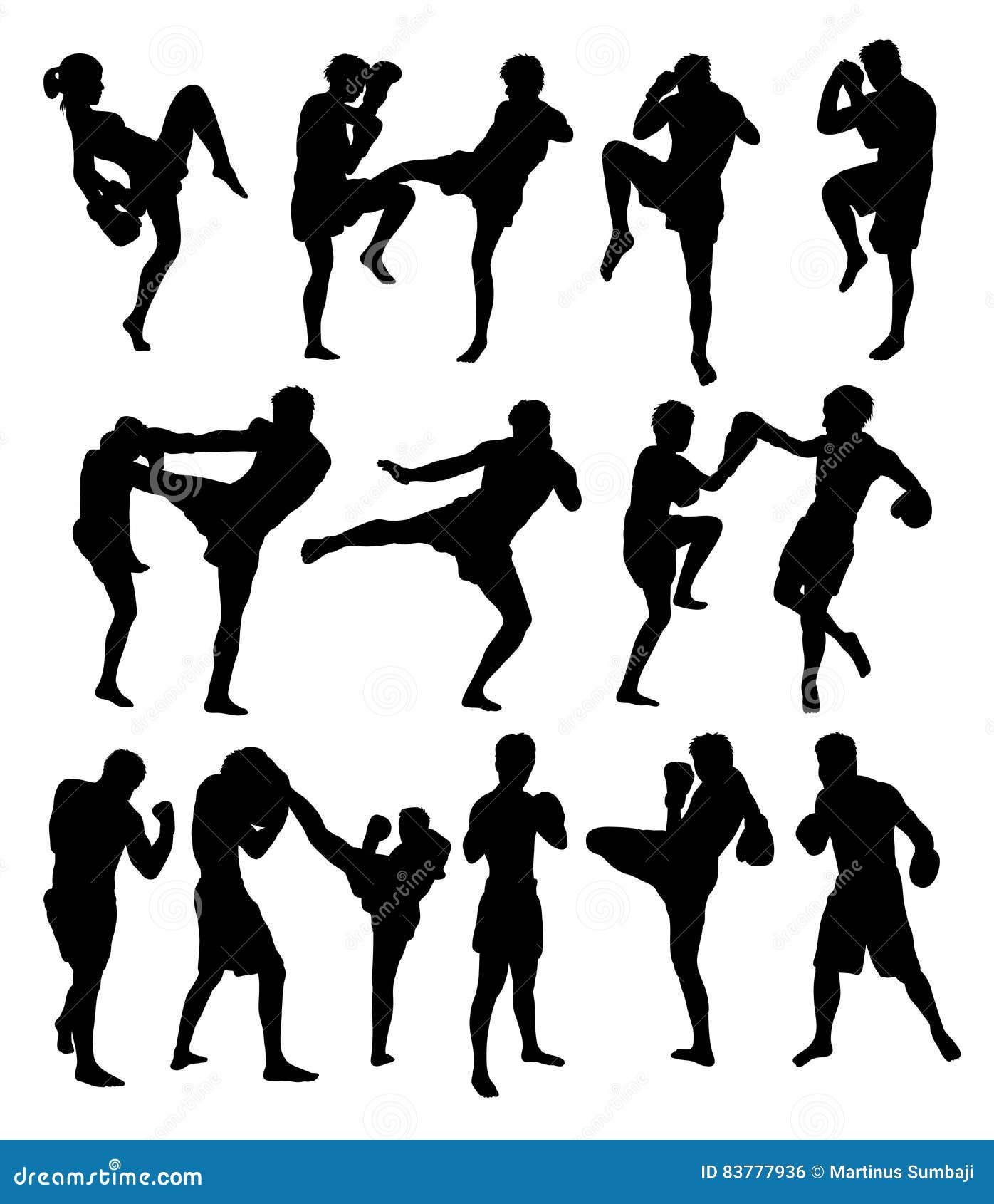 Muay Thai or Kickboxing Silhouettes Stock Vector - Illustration of mascot,  active: 83777936, image size:1396x1690