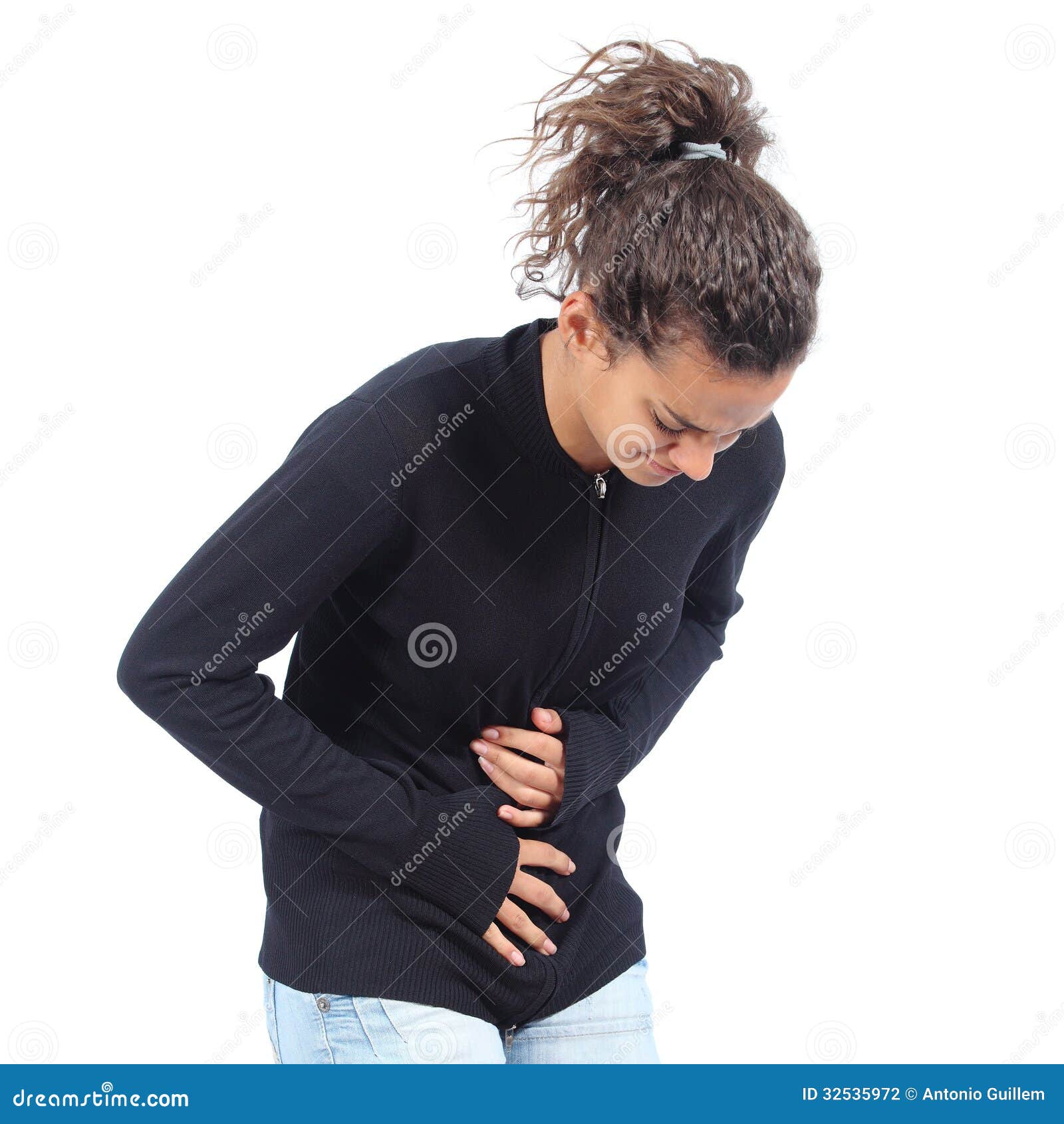 Dolor De Barriga Al Toser Muchacha Adolescente Con Dolor De Barriga Foto de archivo - Imagen de