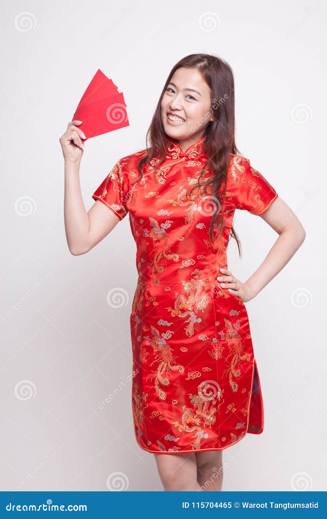 Muchacha Asiática Vestido Chino Rojo Del Cheongsam Imagen de archivo - Imagen 115704465