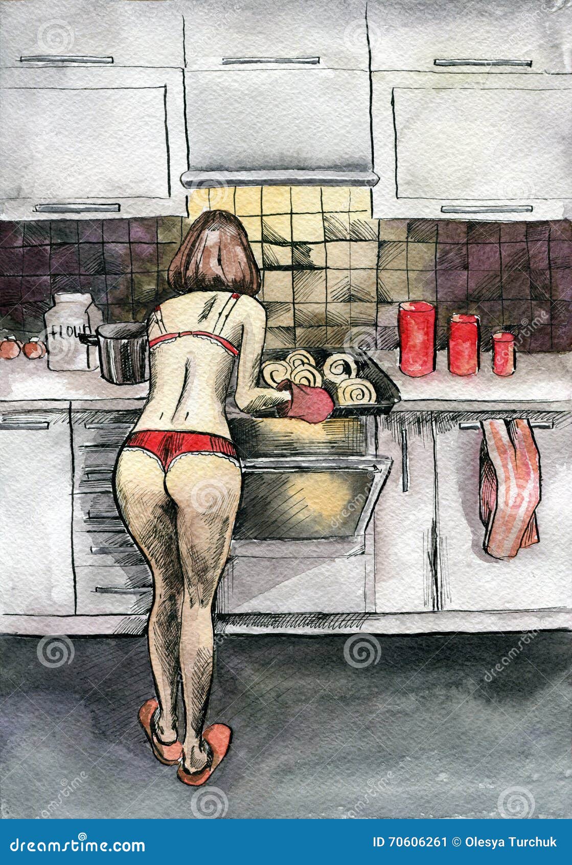 Delicioso saludo buscar Muchacha Atractiva Del Ejemplo De La Acuarela En Cocinar De La Ropa Interior  Stock de ilustración - Ilustración de equipo, torcer: 70606261