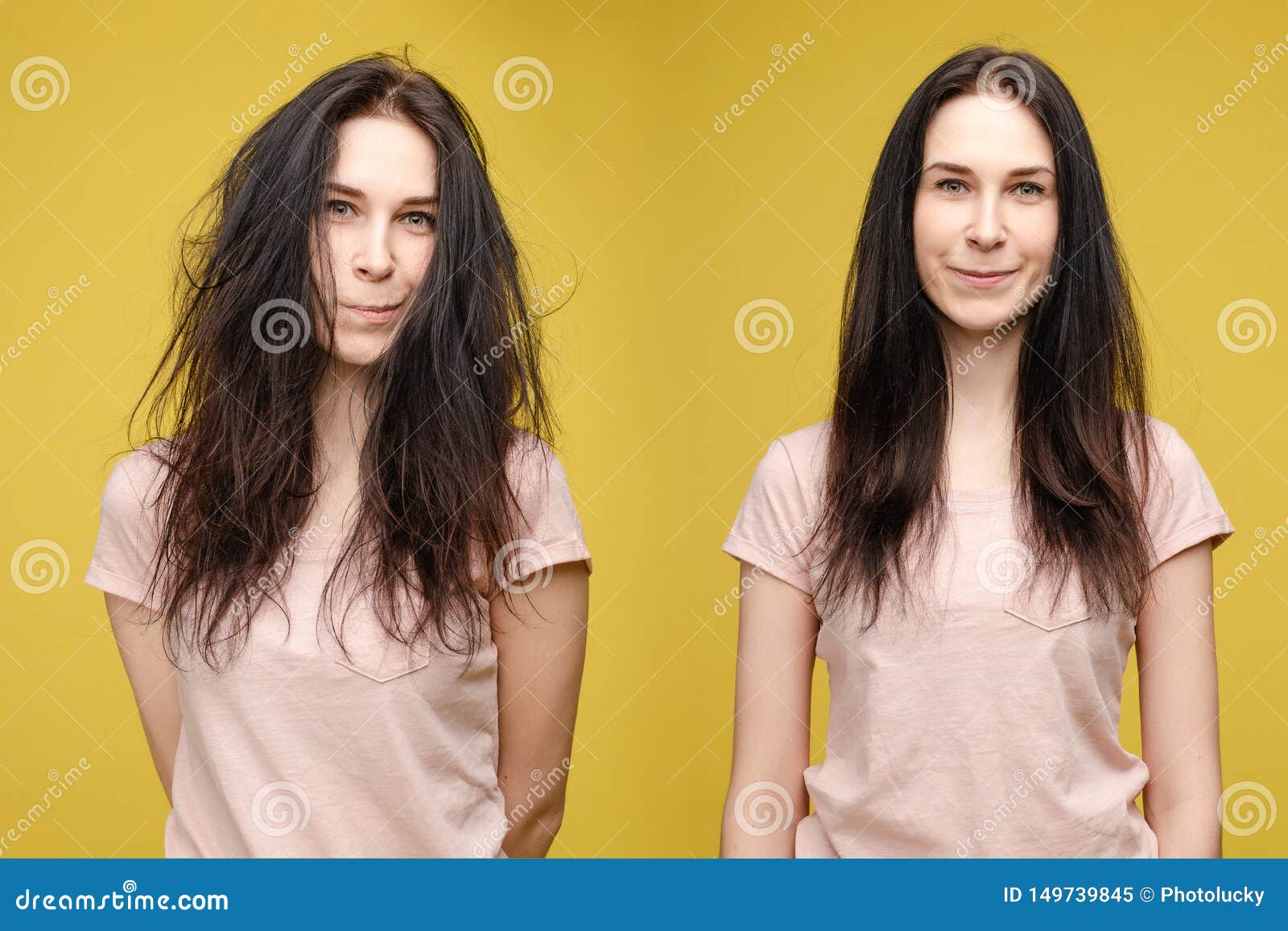 Muchacha Con El Pelo Unbrushed Brillante Y Sucio Adentro Despu S Del