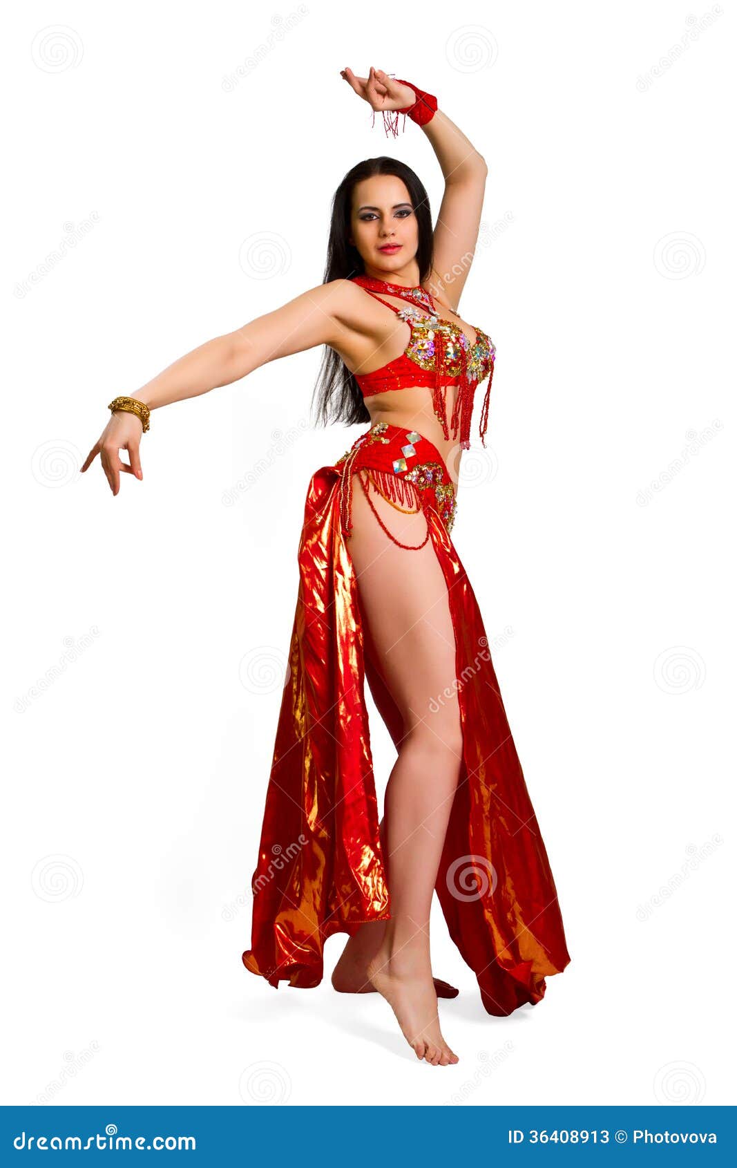 Muchacha En Una Danza Oriental Del Traje Rojo Imagen de archivo