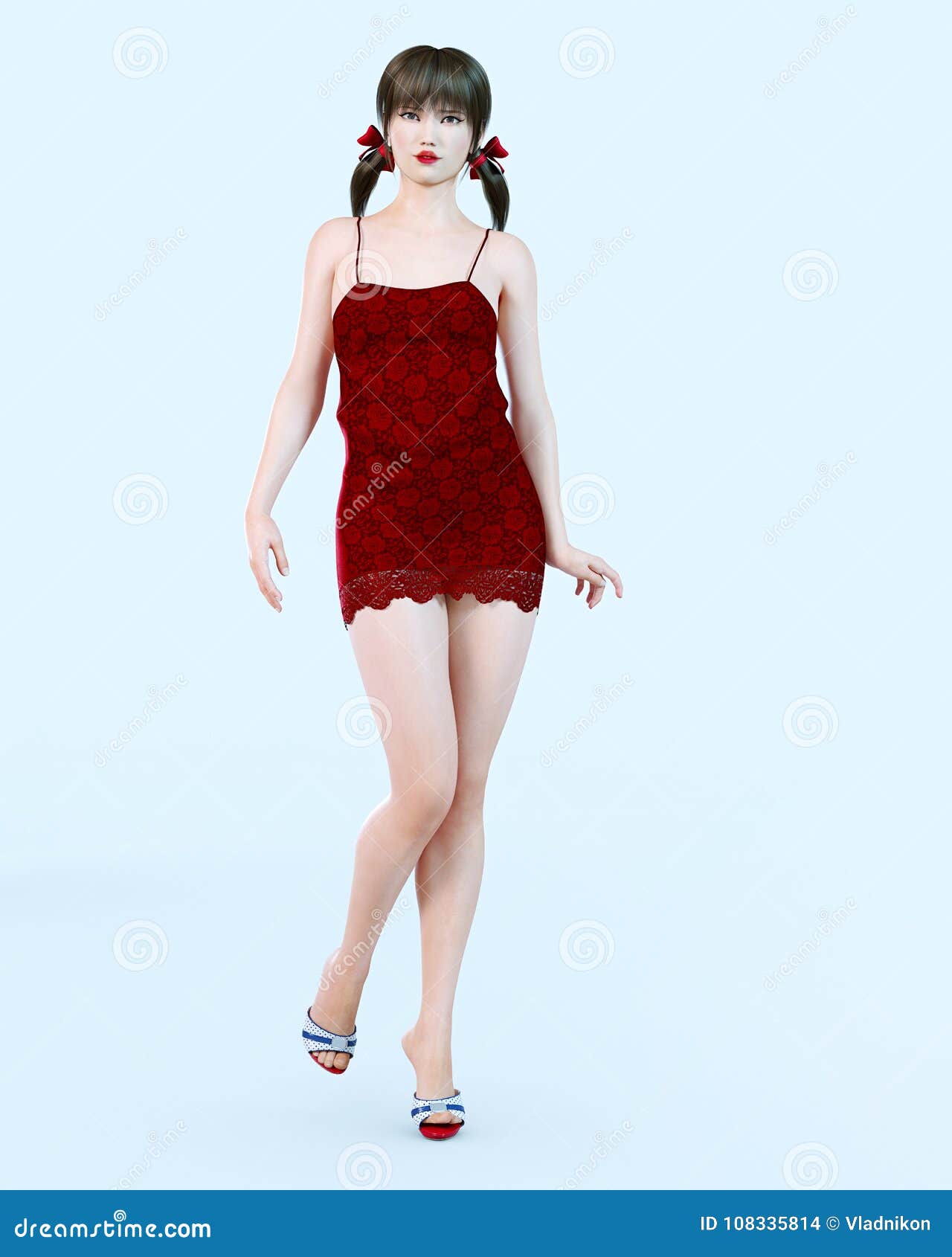 Muchacha Vestido Rojo Corto En Flor Stock de ilustración - Ilustración conceptual, 108335814