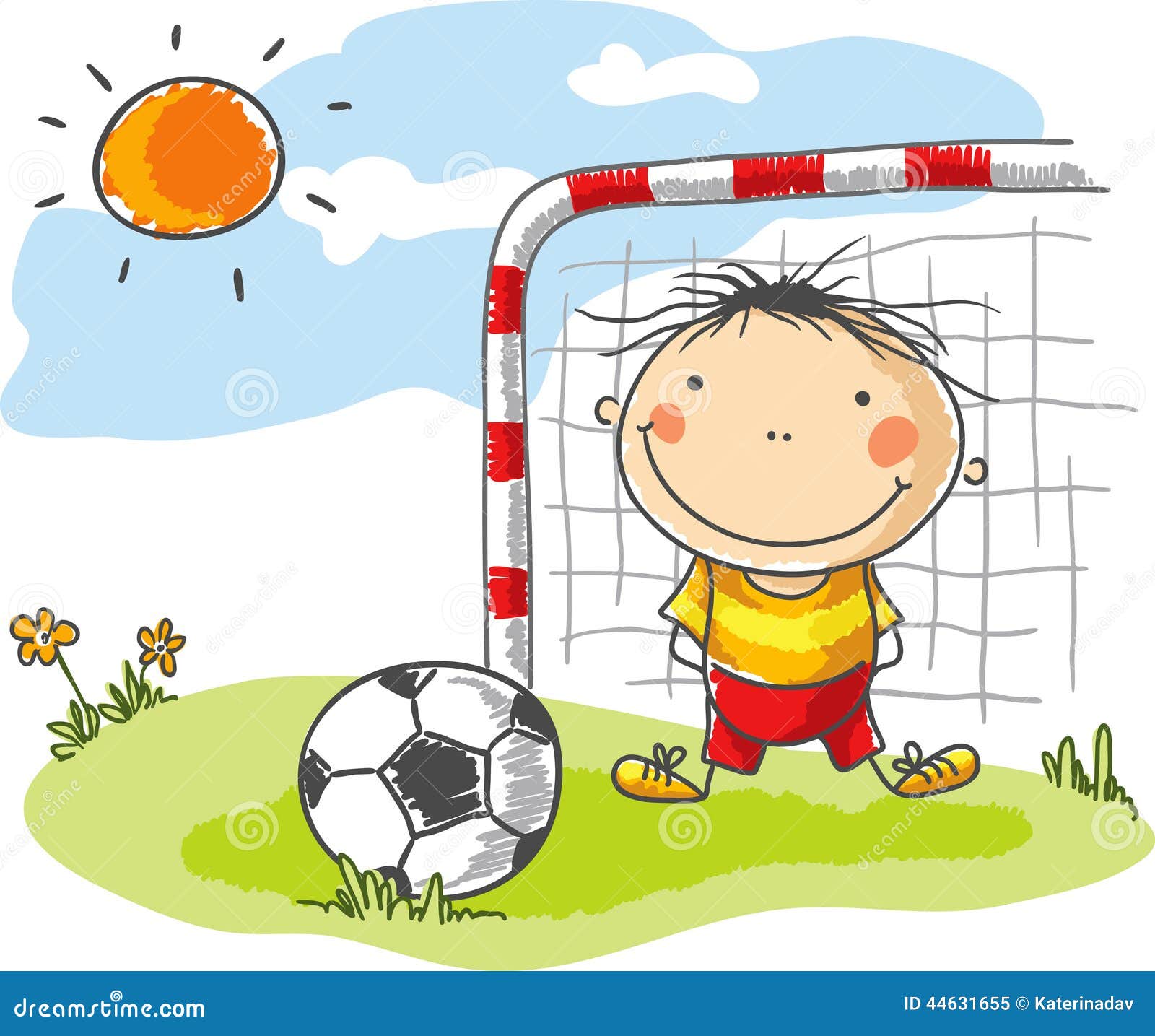 Детский рисунок с футбольным воротами