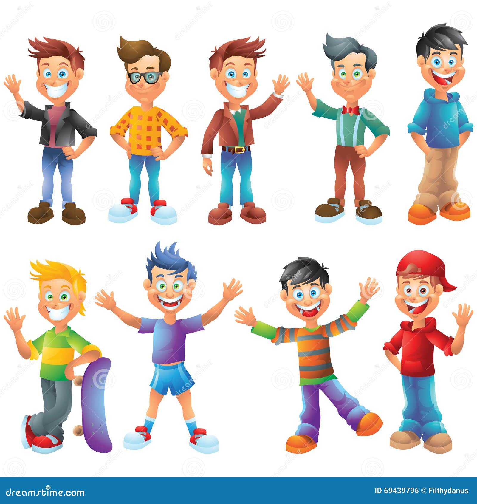 Muchachos Adolescentes, Personajes De Dibujos Animados Fijados Stock de  ilustración - Ilustración de cabrito, adolescente: 69439796
