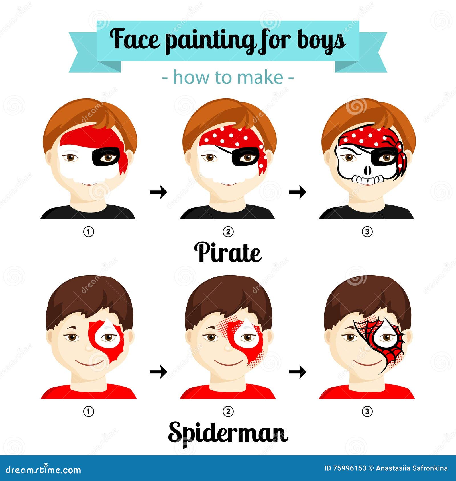 Muchachos 2 De La Pintura De La Cara Stock de ilustración - Ilustración de  actividad, idea: 75996153, image size:1600x1690