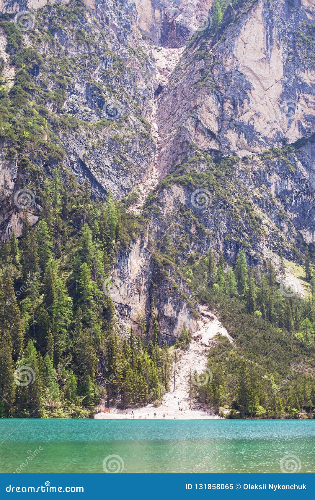 mudflow with snow high in the alpine mountains lake, lago di braies