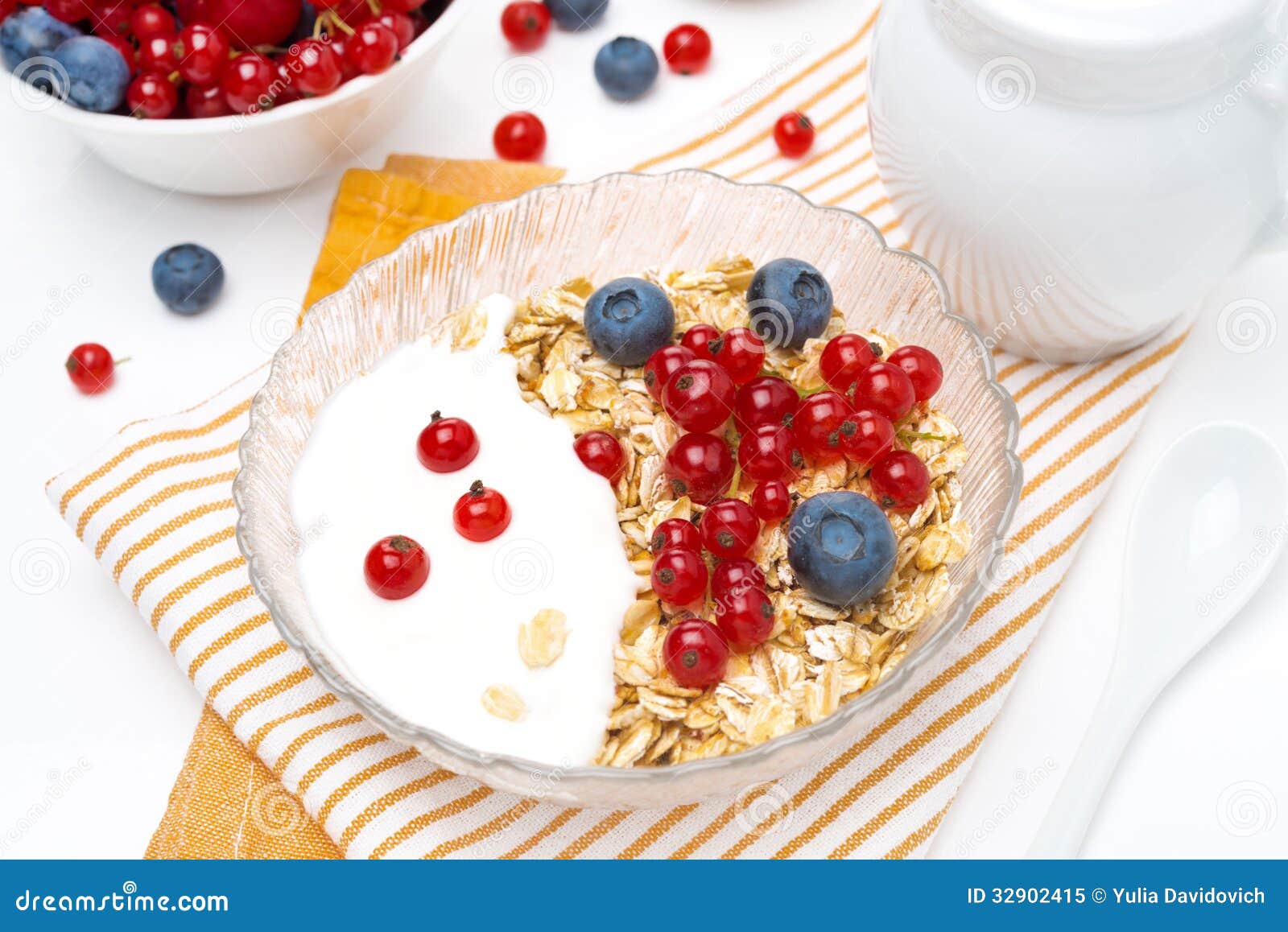 Muesli with Berries, Yogurt and Milk for Breakfast Stock Image Image of diet, health 32902415