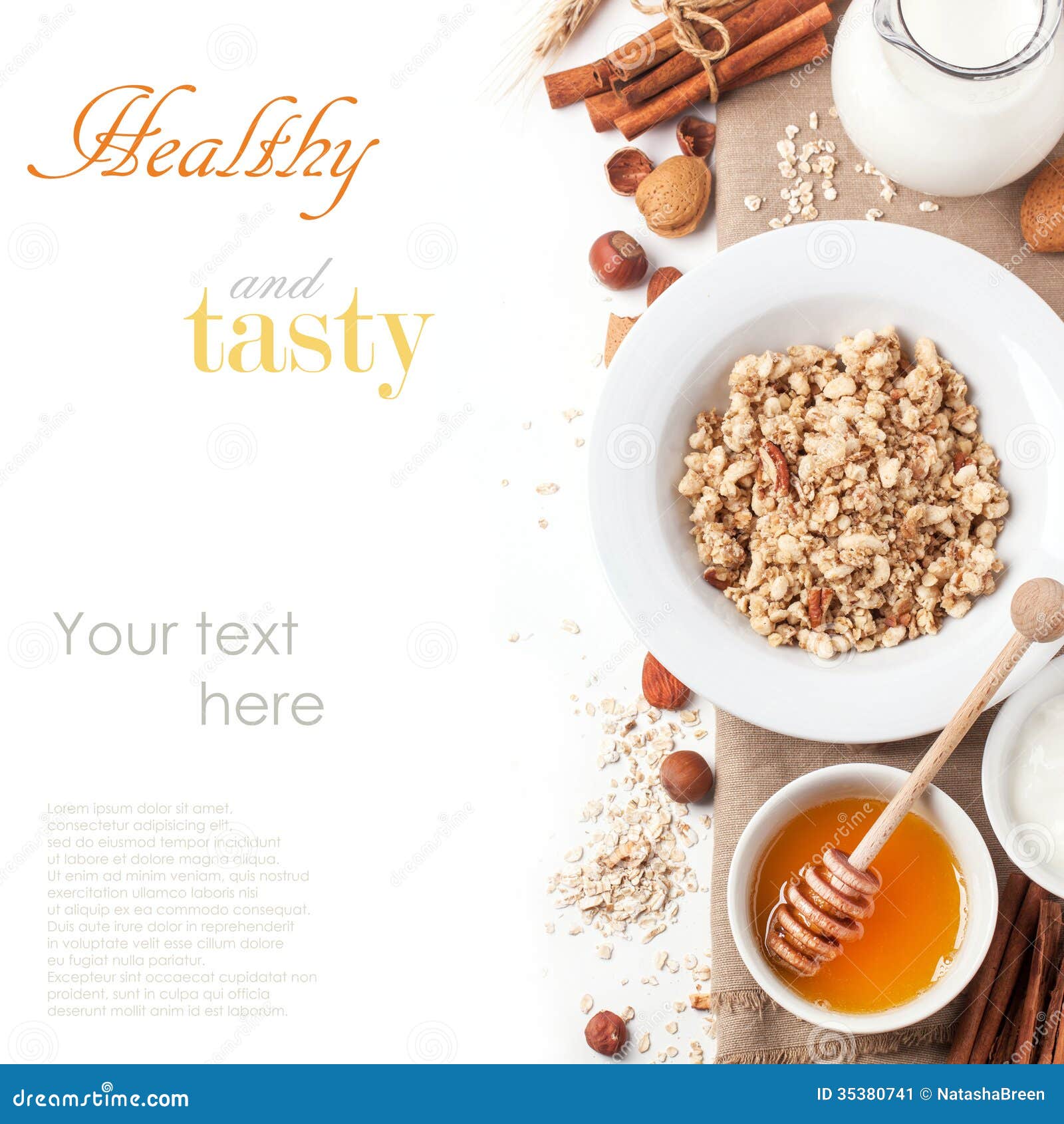 Muesli met melk en honing stock afbeelding. Image of gezondheid 35380741