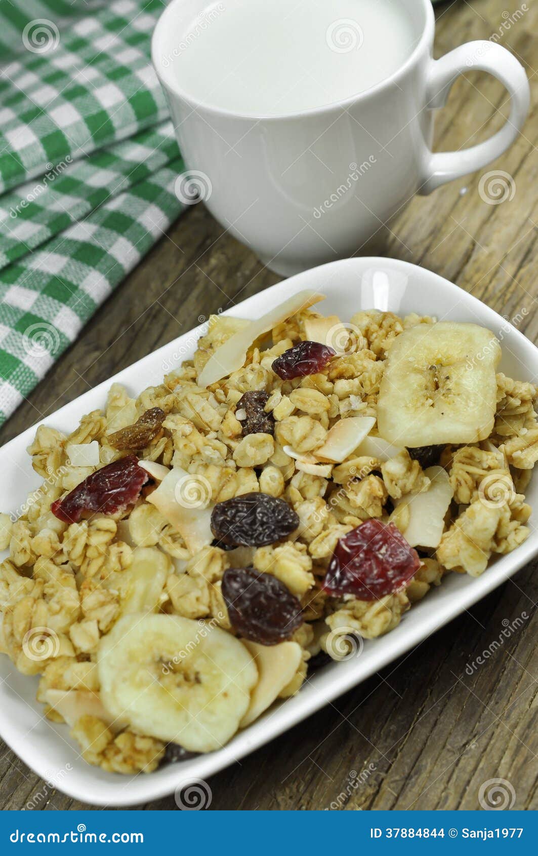 Muesli and milk stock photo. Image of berries, banana 37884844