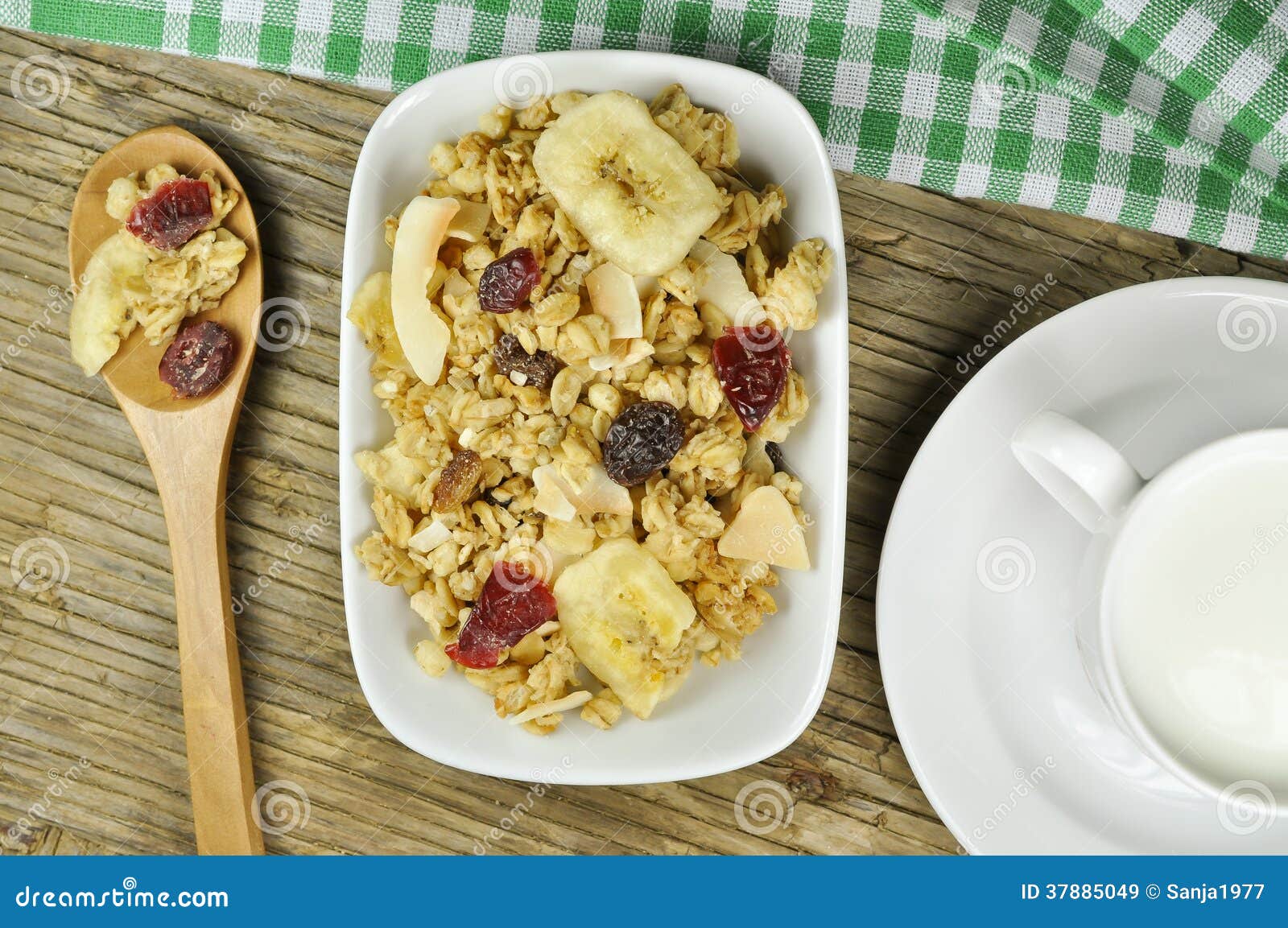 Muesli and milk stock image. Image of cloth, delicious 37885049