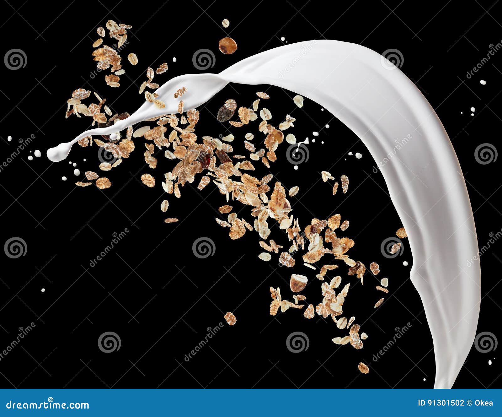Muesli with milk stock photo. Image of background, motion 91301502