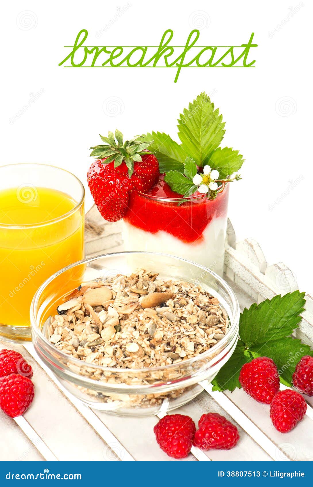 Muesli, Strawberry Yogurt, Orange Juice Stock Image Image of closeup